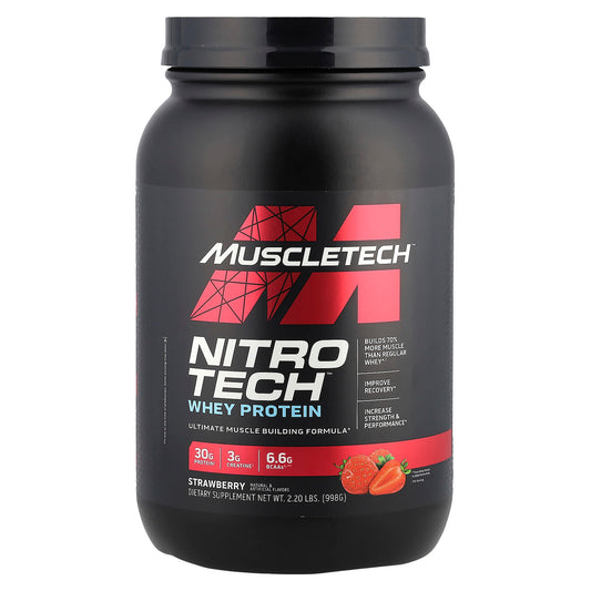 MuscleTech, Nitro-Tech™ Whey Protein, Strawberry, 2.2 lbs (998 g) - Image 1