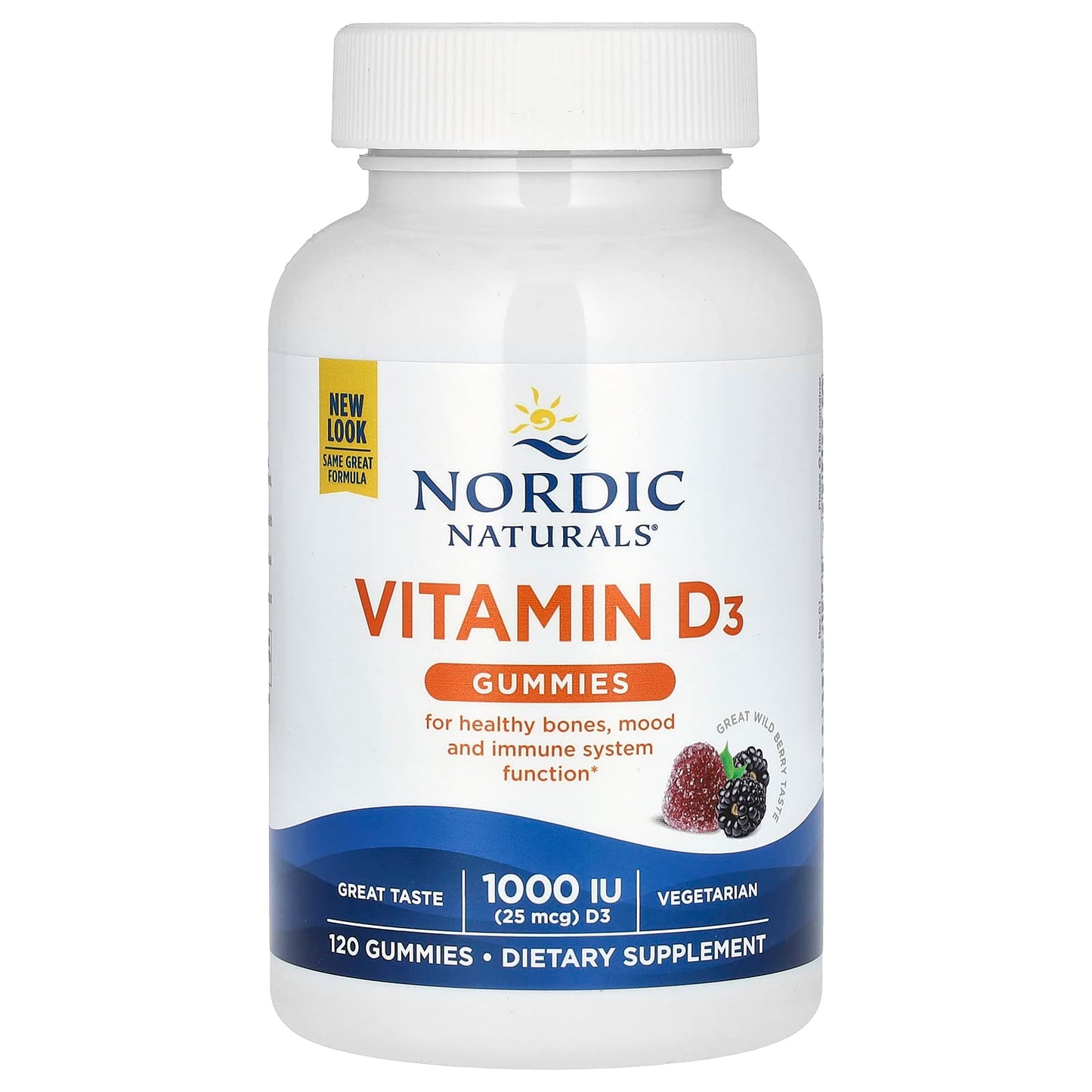Nordic Naturals, Vitamin D3 Gummies, Great Wild Berry, 25 mcg (1,000 IU), 120 Gummies - Image 1