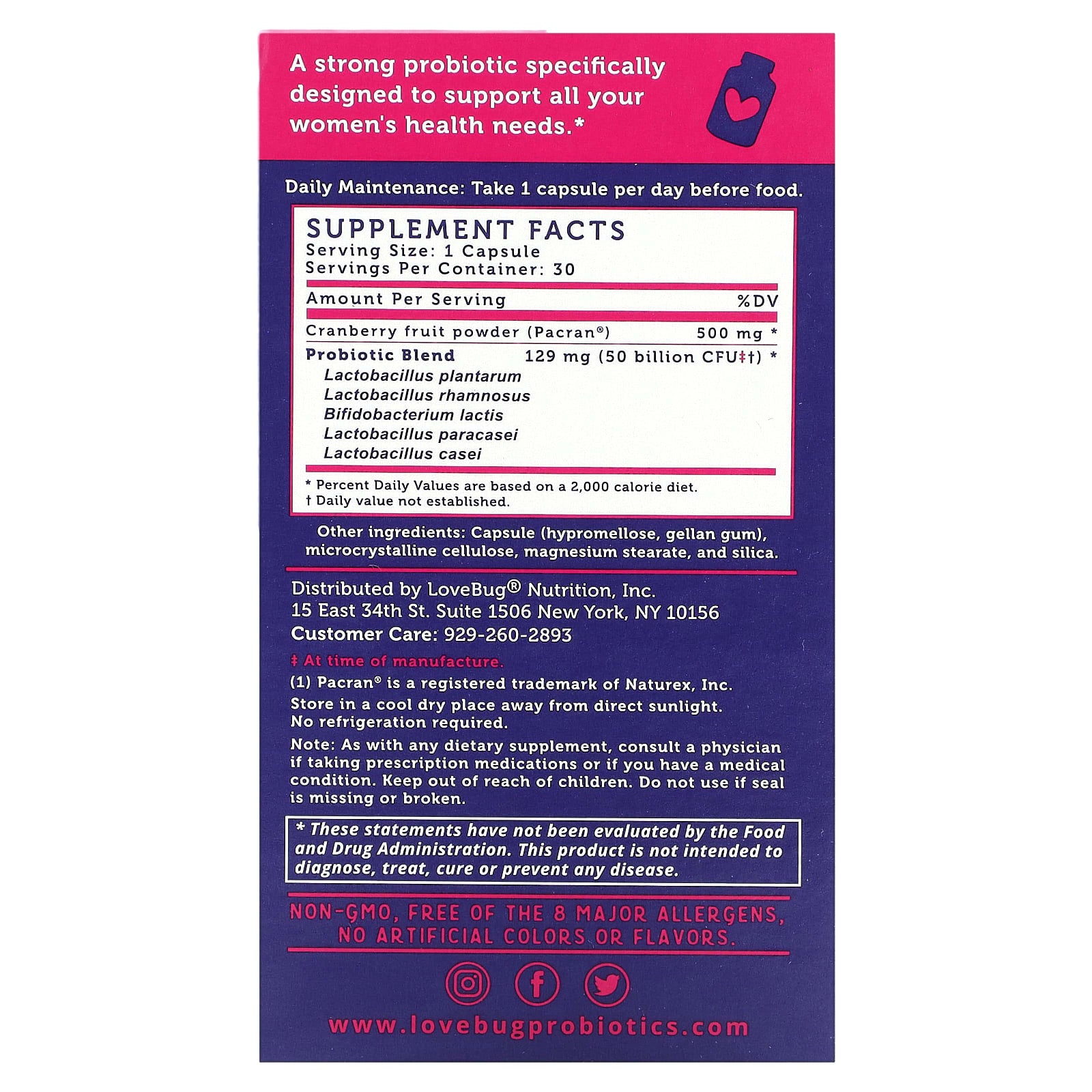 LoveBug Probiotics, Yeast + Vaginal PH Support Probiotic, 50 Billion CFU, 30 Count - Image 2