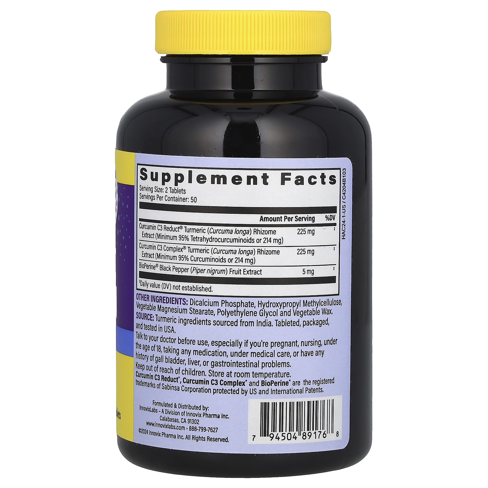 InnovixLabs Turmeric Curcumin with 100 Time Release Tablets - Image 2