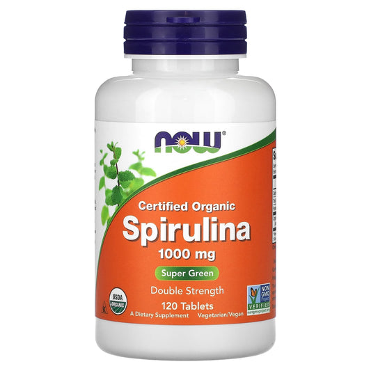 NOW Foods, Certified Organic Spirulina, Double Strength, 1,000 mg, 120 Tablets - Image 1