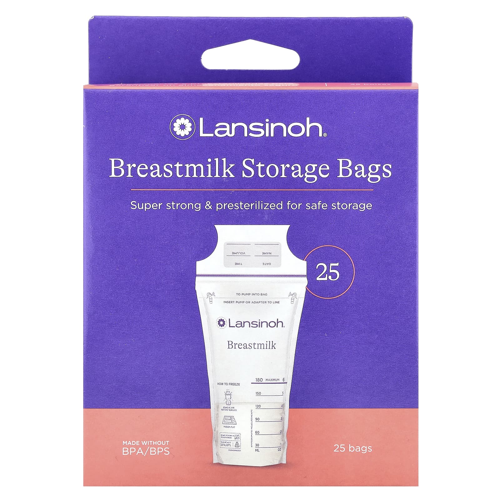 Lansinoh, Breastmilk Storage Bags, 25 Pre-Sterilized Bags - Image 1