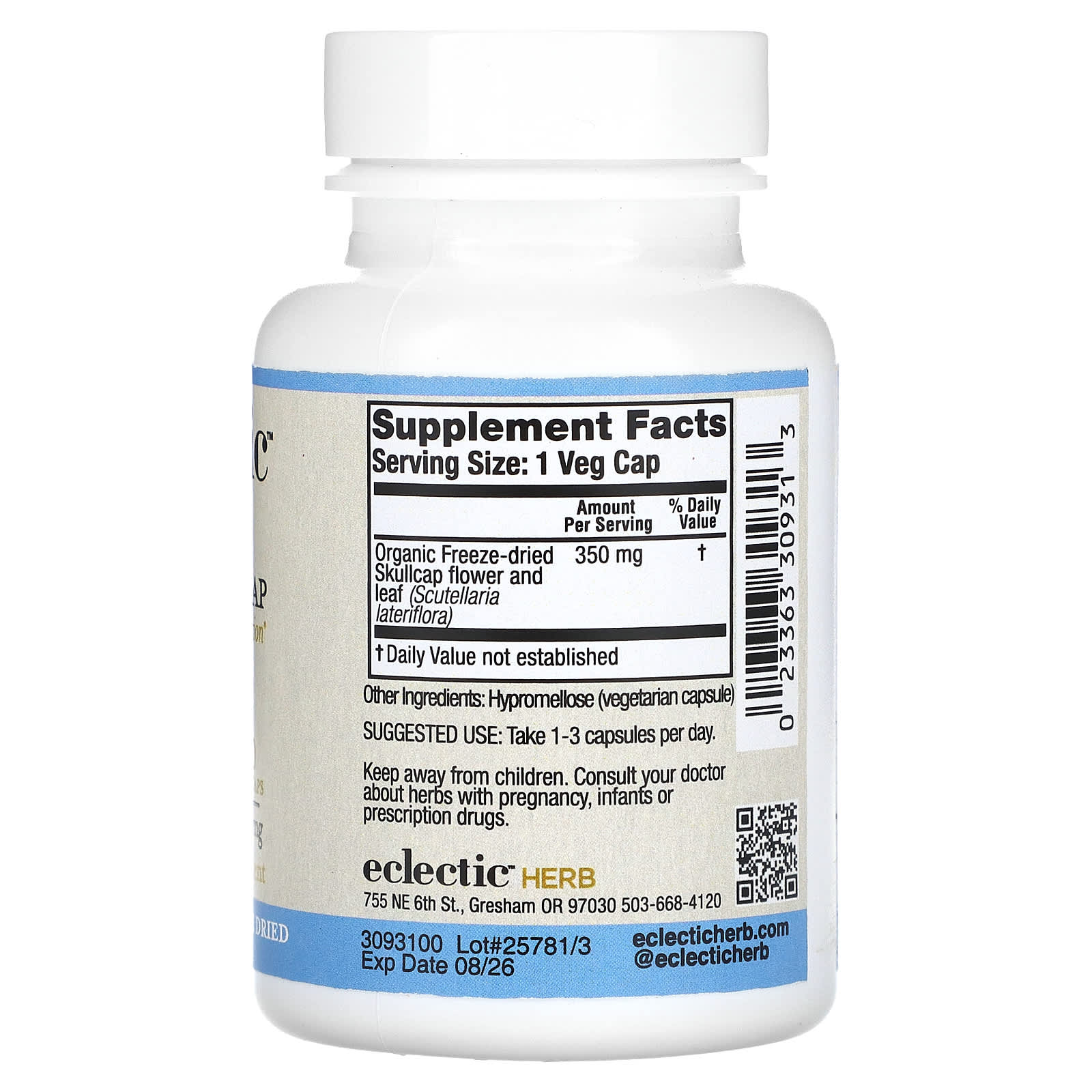 Relaxation &amp; Calm with Eclectic Herb's Small Batch Skullcap, 90 Capsules - Image 2
