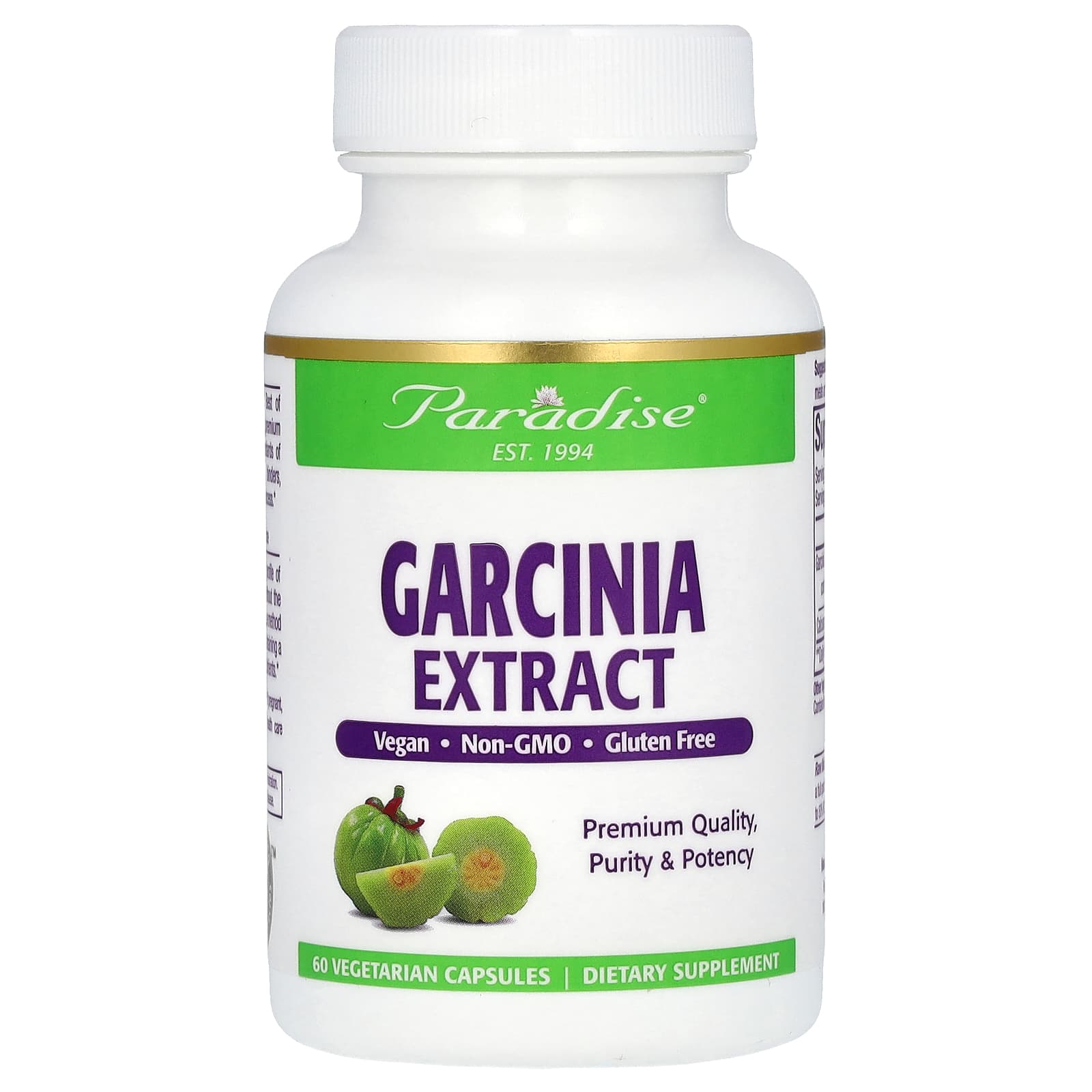 Paradise Herbs, Garcinia Extract, 500 mg, 60 Vegetarian Capsules - Image 1