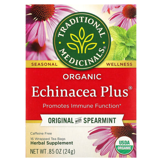 Traditional Medicinals, Organic Echinacea Plus, Original with Spearmint, Caffeine Free, 16 Wrapped Tea Bags, 0.85 oz (24 g) - Image 1