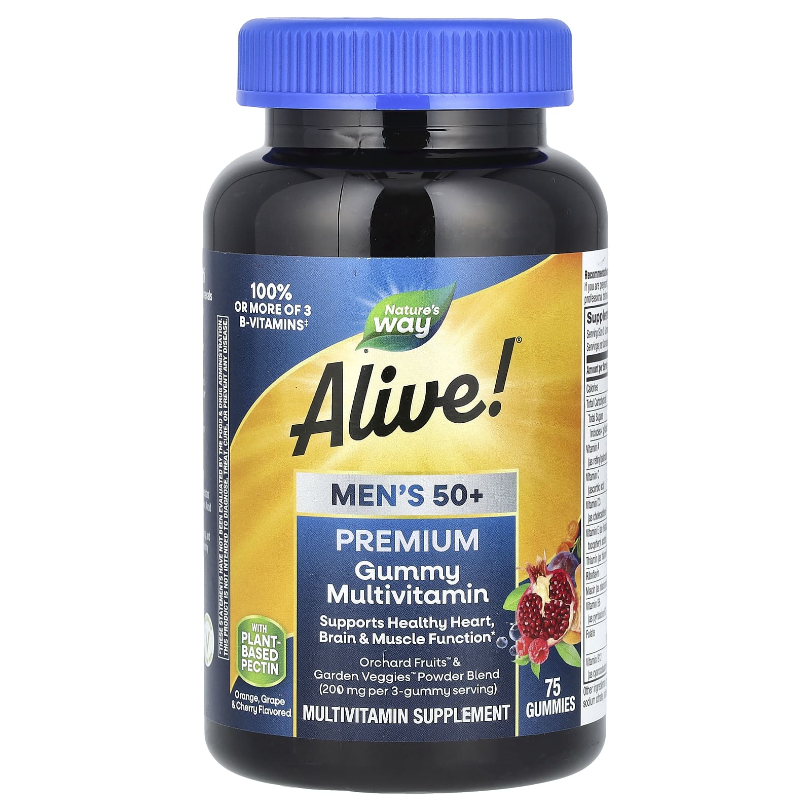Nature's Way, Alive!® Men's 50+ Premium Gummy Multivitamin, Orange, Grape & Cherry, 75 Gummies - Image 1