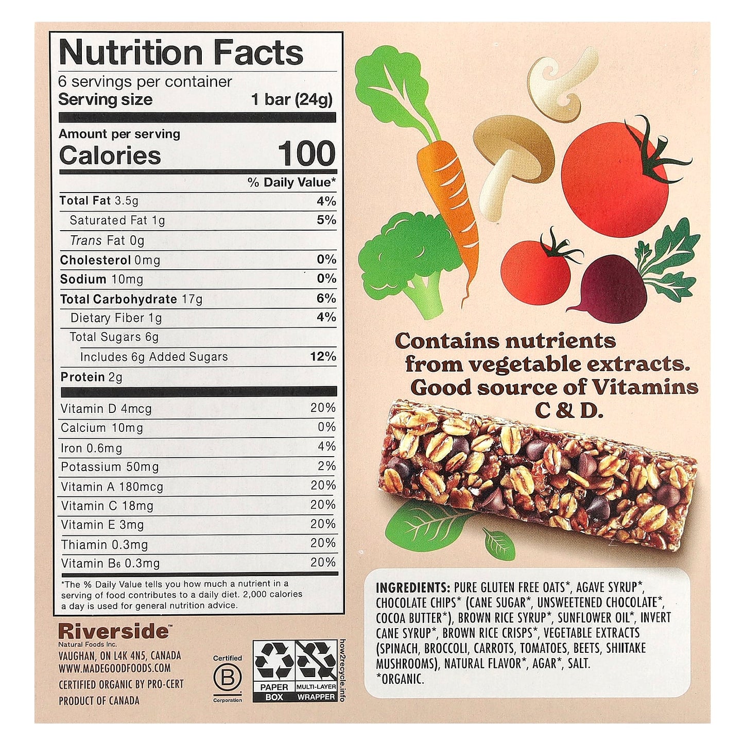 MadeGood, Granola Bars, Chocolate Chip, 6 Bars, 0.85 oz (24 g) Each - Image 2