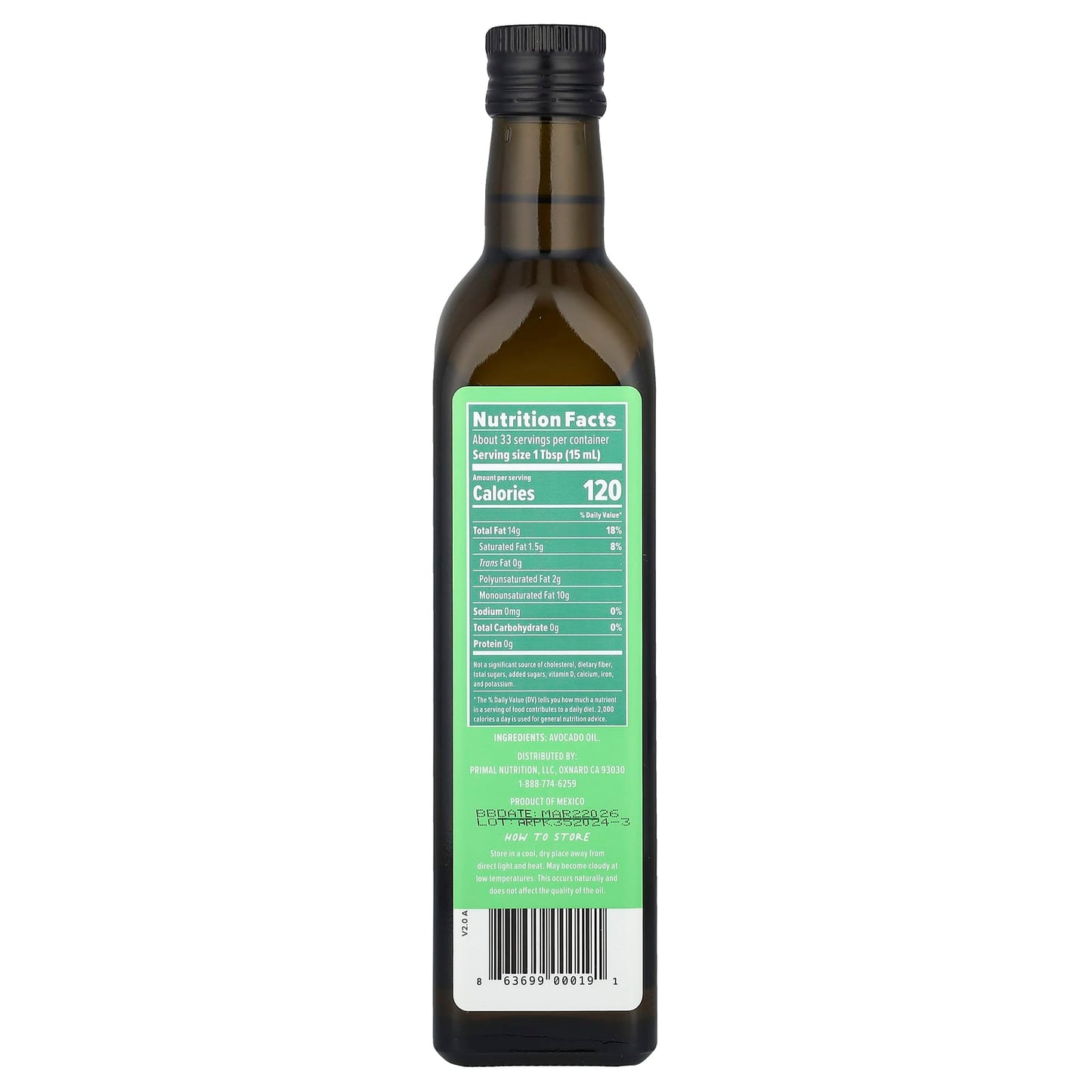 Primal Kitchen, Pure Avocado Oil, 1 pt 0.9 fl oz (500 ml) - Image 2
