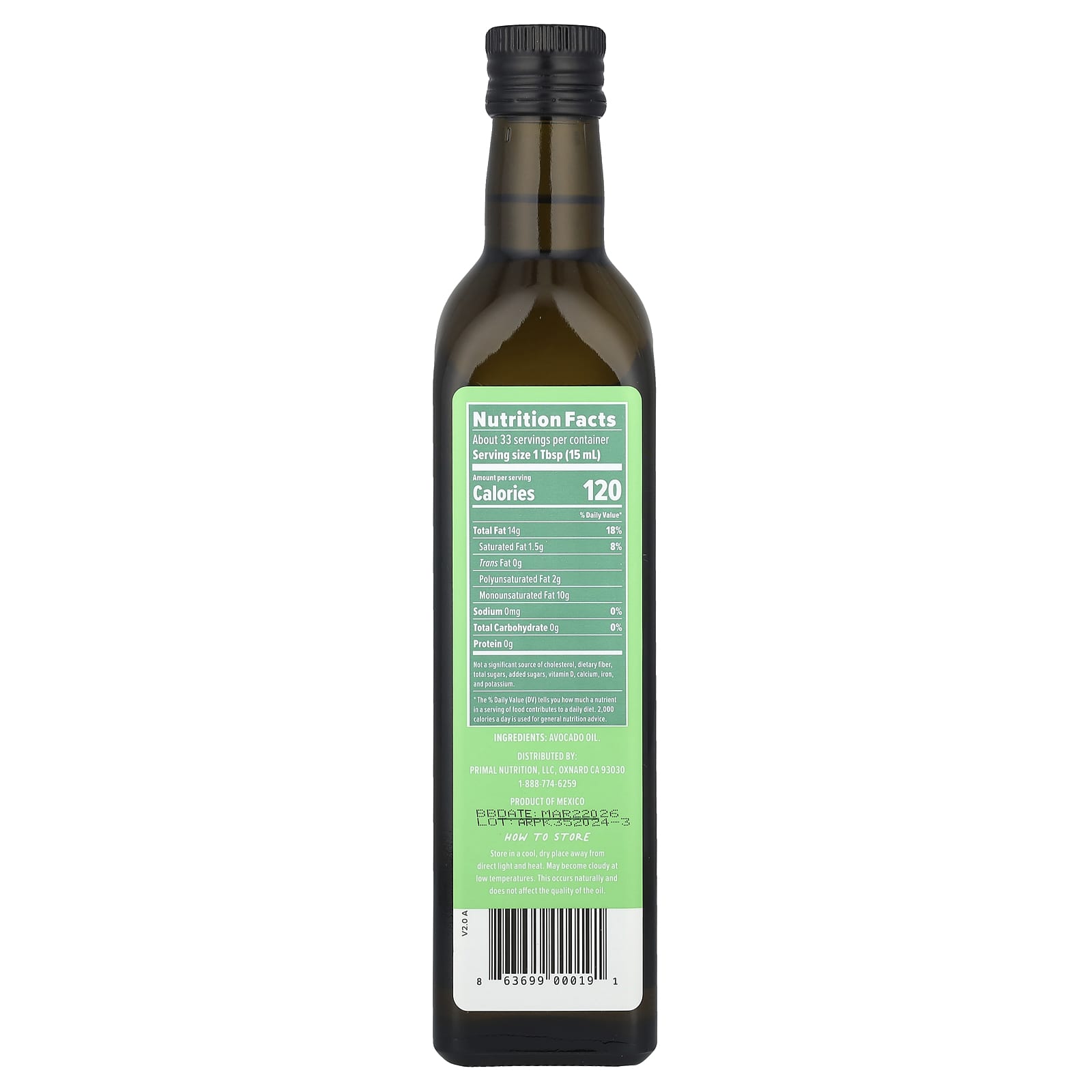 Primal Kitchen, Pure Avocado Oil, 1 pt 0.9 fl oz (500 ml) - Image 2
