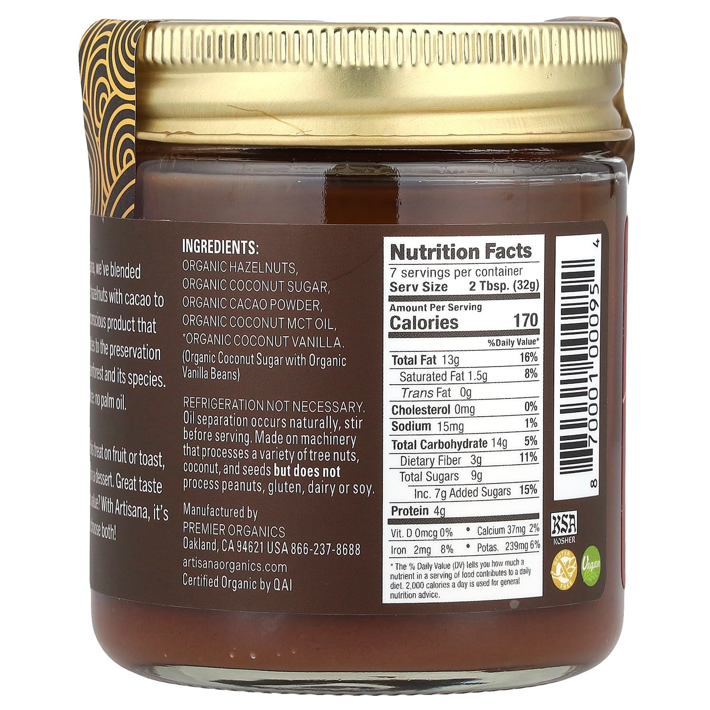  USDA Organic Hazelnut Cacao Spread by Artisana 8 oz - Image 2