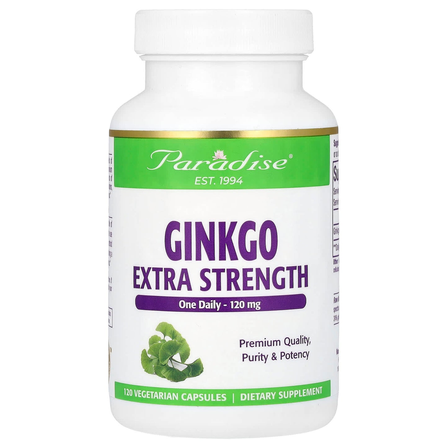 Paradise Herbs, Ginkgo, Extra Strength, 120 mg, 120 Vegetarian Capsules - Image 1