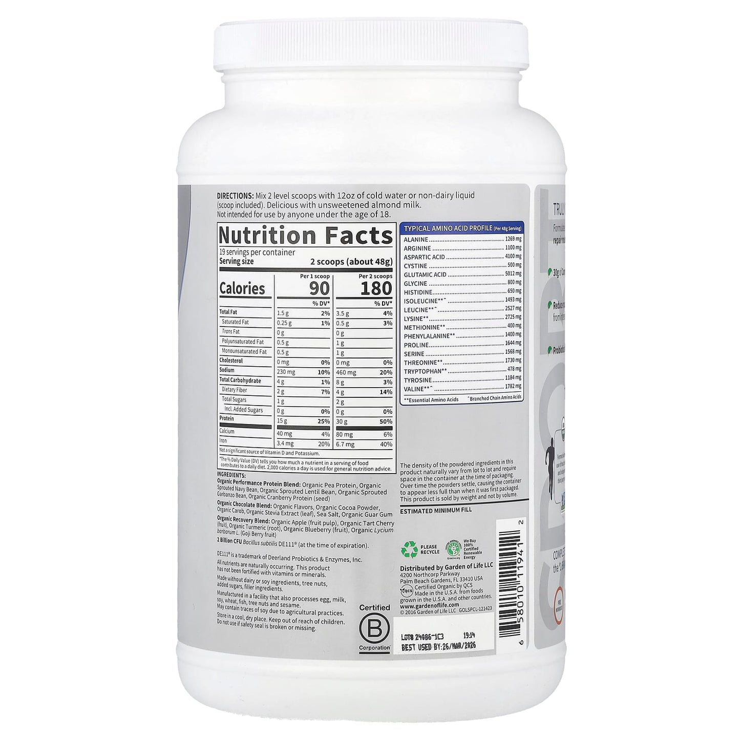 Garden of Life Organic Plant-Based Protein Powder, Chocolate, 2 lb - Image 2