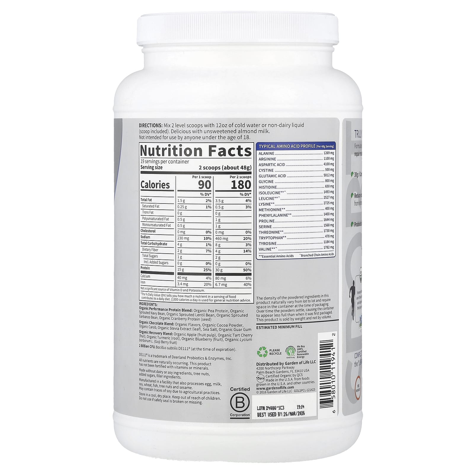 Garden of Life Organic Plant-Based Protein Powder, Chocolate, 2 lb - Image 2