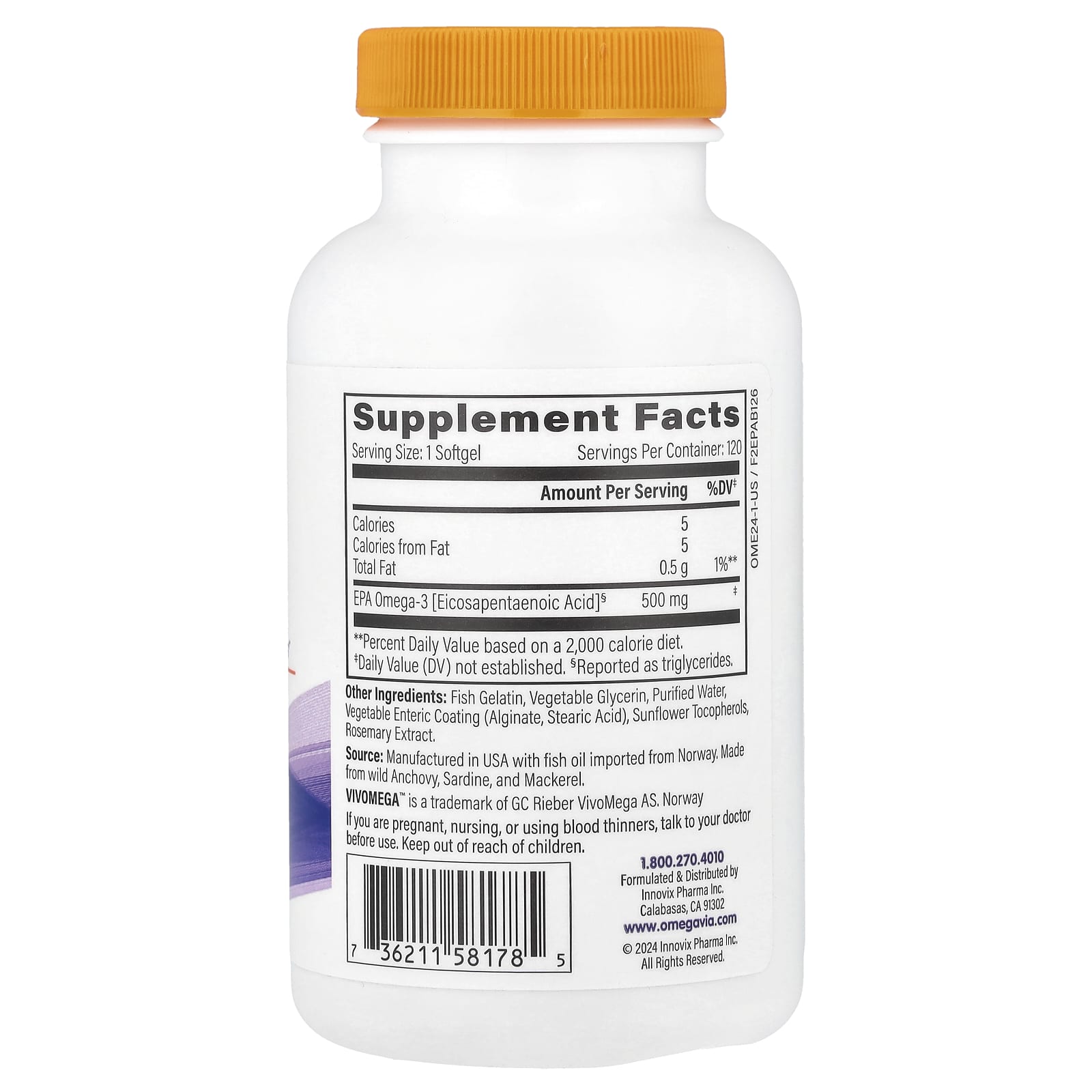 OmegaVia, EPA 500, Omega-3, 500 mg, 120 Softgels - Image 2
