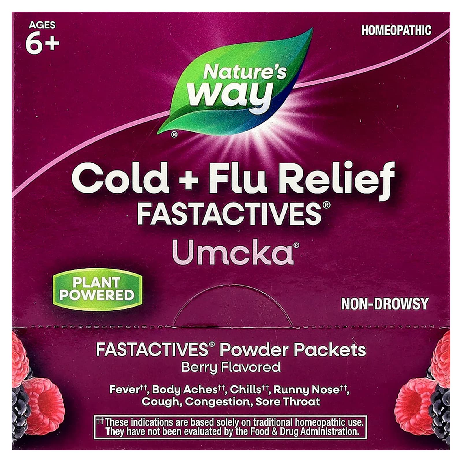 Nature's Way, Umcka®, Cold + Flu Relief, Ages 6+, Berry, 6 Boxes, 10 Packets Each - Image 1