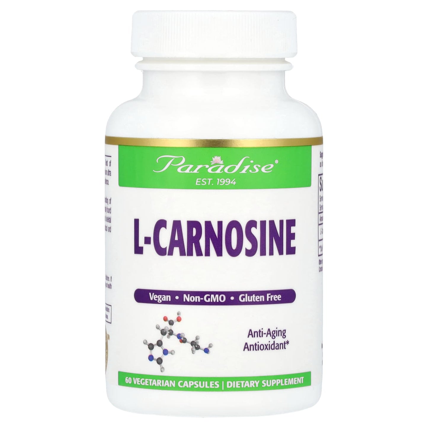 Paradise Herbs, L-Carnosine, 60 Vegetarian Capsules (250 mg per Capsule) - Image 1