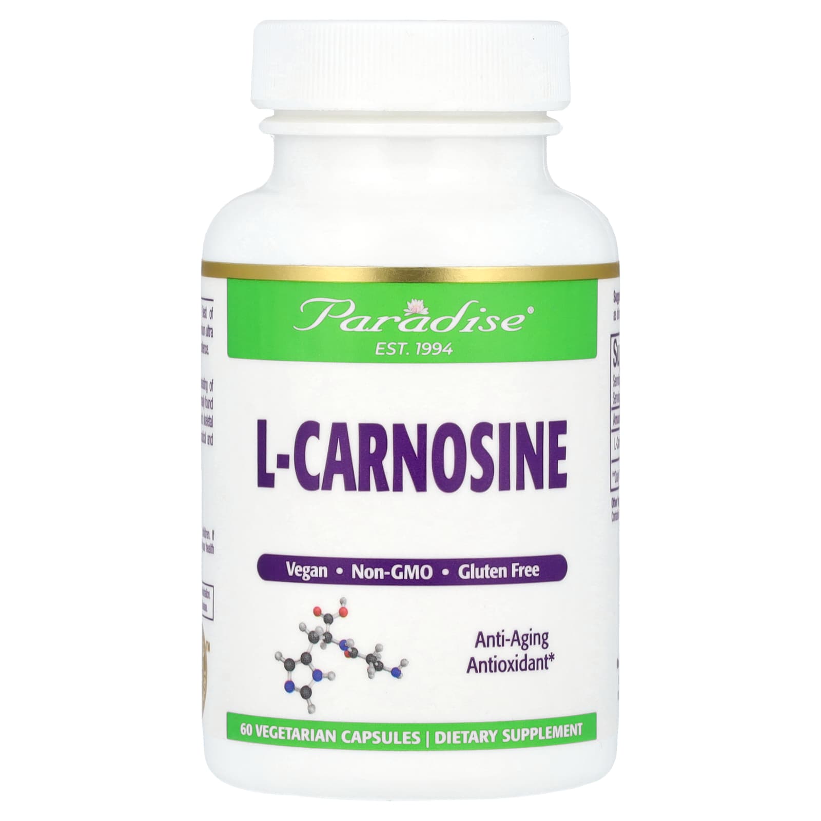 Paradise Herbs, L-Carnosine, 60 Vegetarian Capsules (250 mg per Capsule) - Image 1