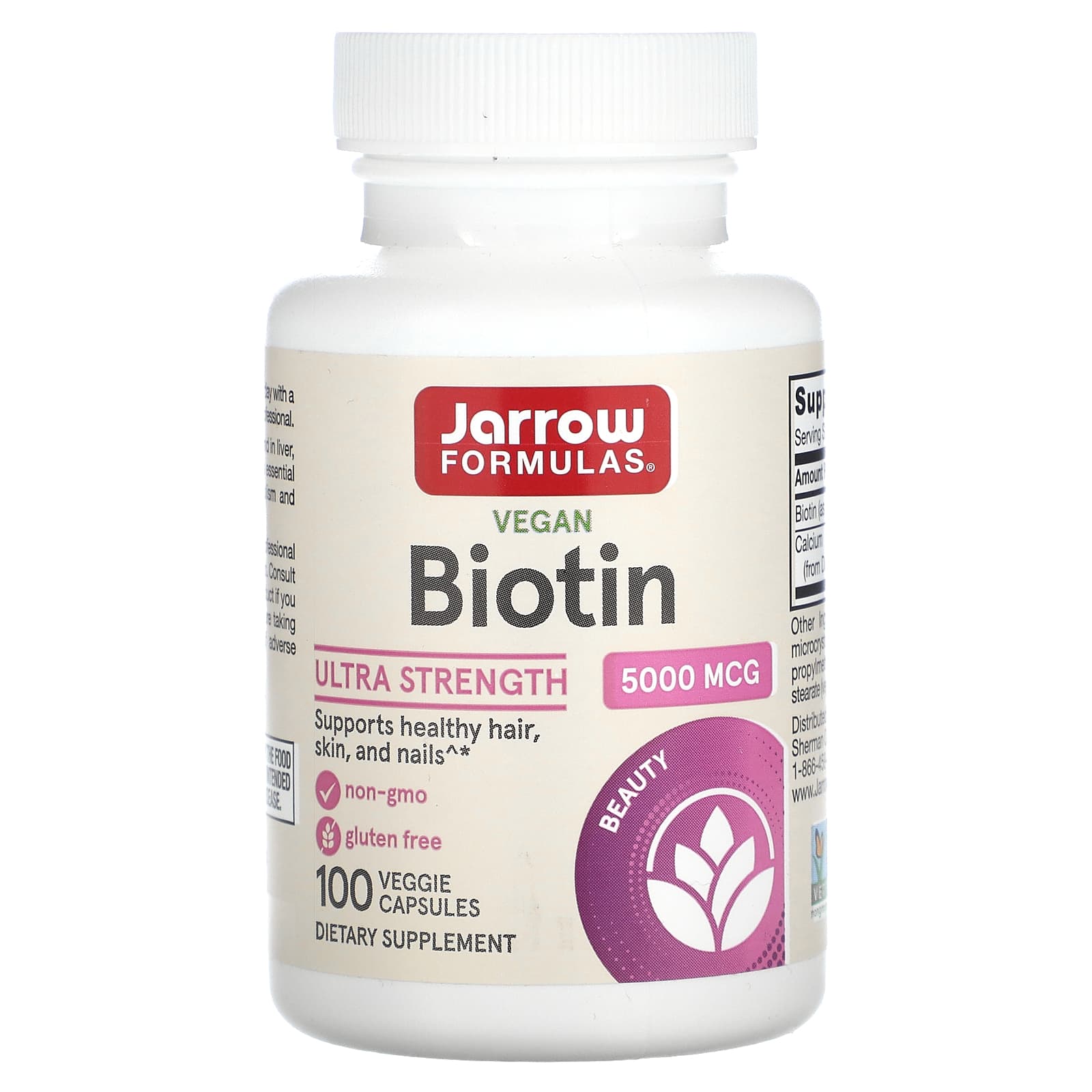 Jarrow Formulas Ultra Biotin 5,000mcg for Hair, Skin & Nails - 100 Capsules - Image 1