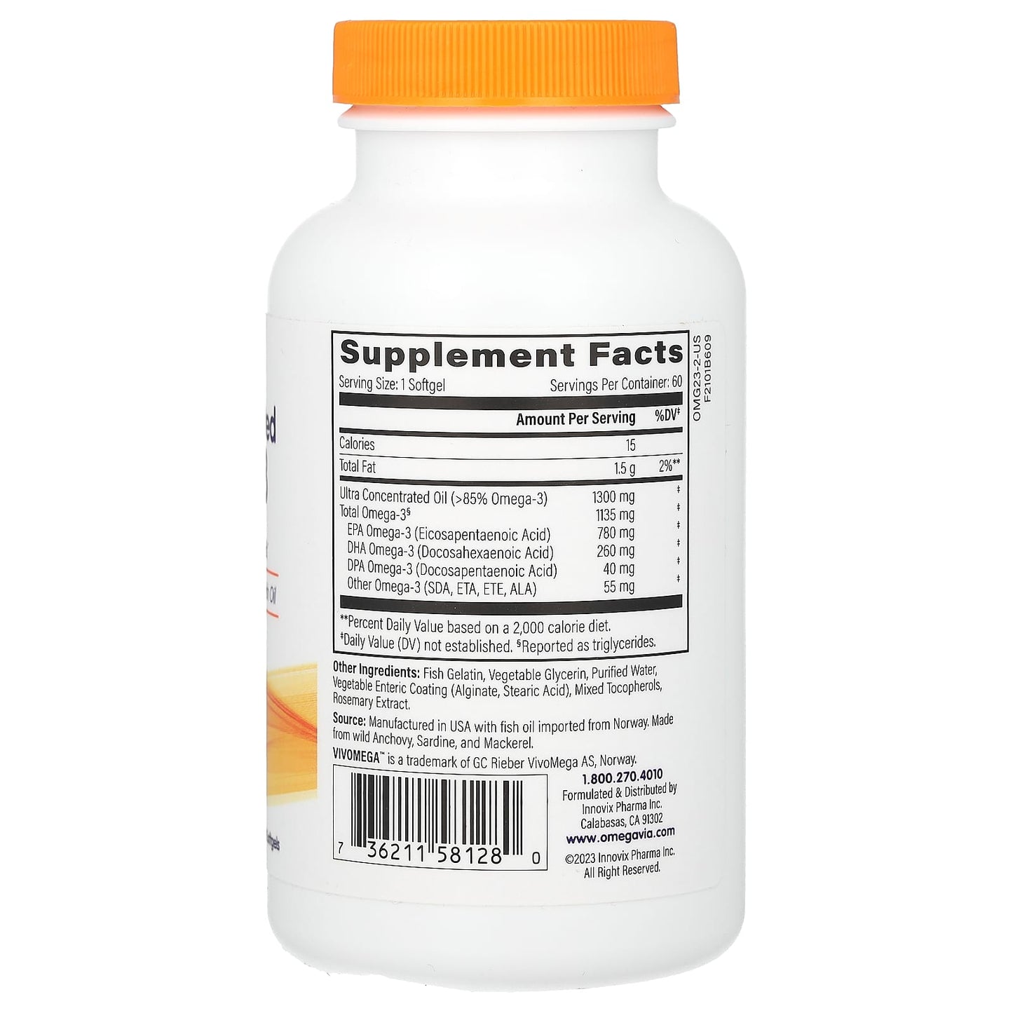OmegaVia, Ultra Concentrated Omega-3, 1,135 mg, 60 Softgels - Image 2