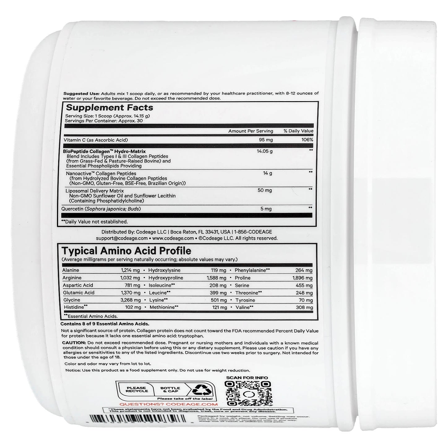 CodeAge Unflavored Liposomal Collagen Peptides+ 14.97 oz - Skin, Hair & Joint Support - Image 2