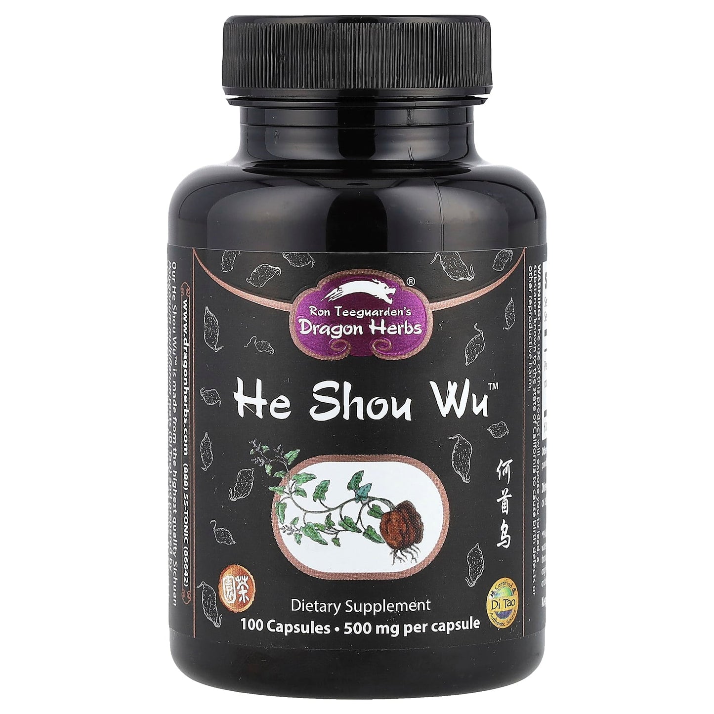 Dragon Herbs He Shou Wu, 500mg, 100 Capsules, Di Tao Tonic Hair Growth - Image 1