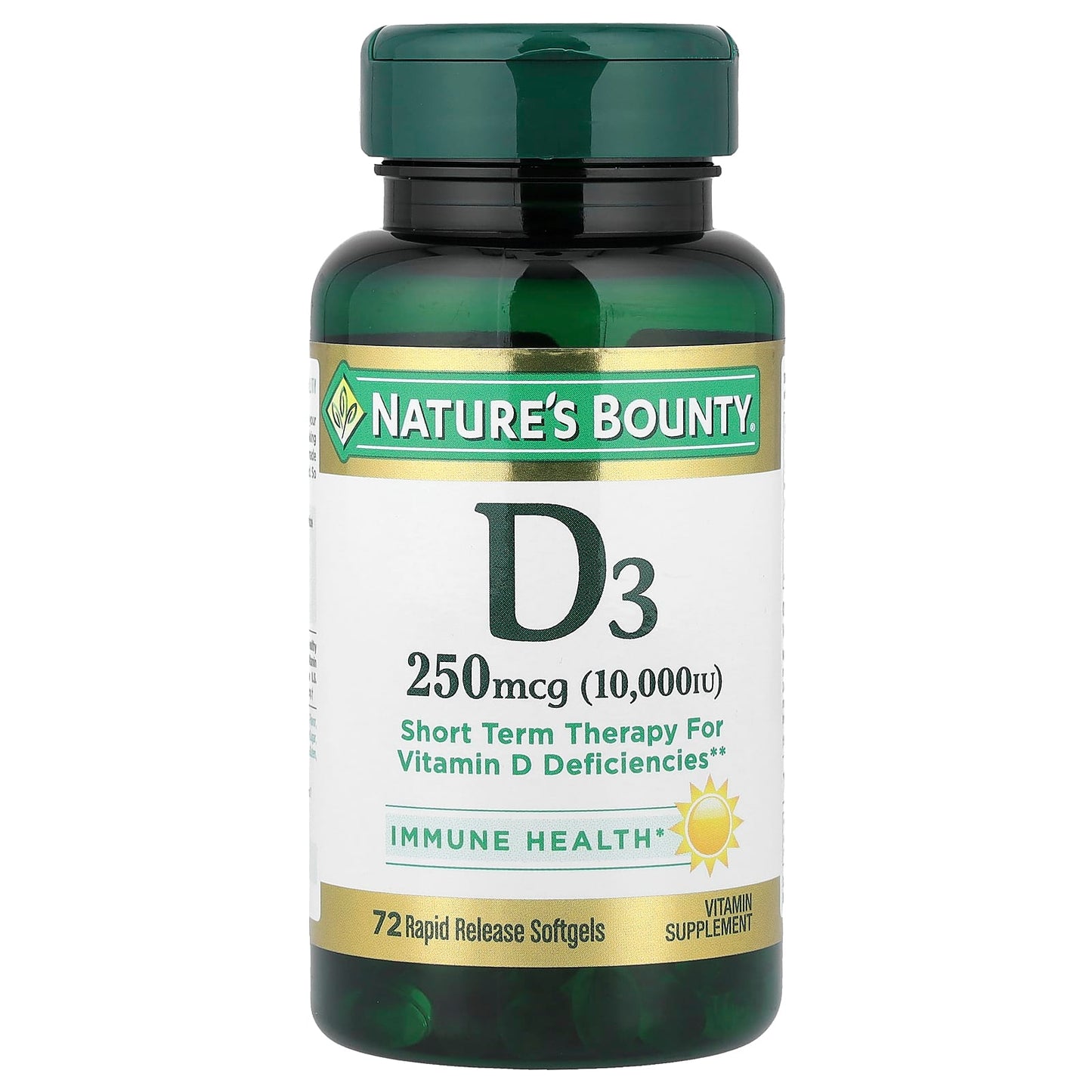 Nature's Bounty, Vitamin D3, 250 mcg (10,000 IU), 72 Rapid Release Softgels - Image 1