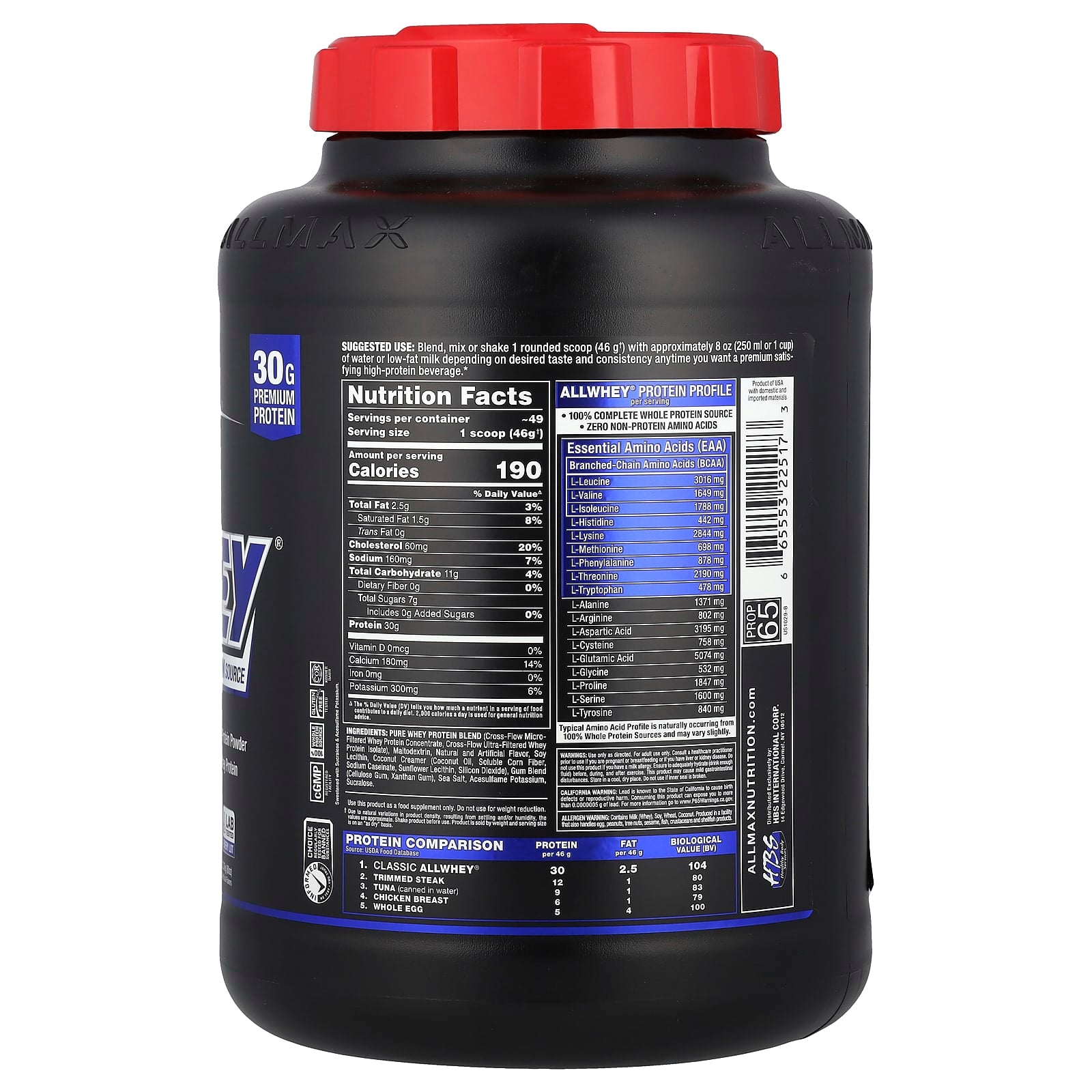 Pure Allmax Whey Protein 30g, Vanilla, 5 lbs - Image 2