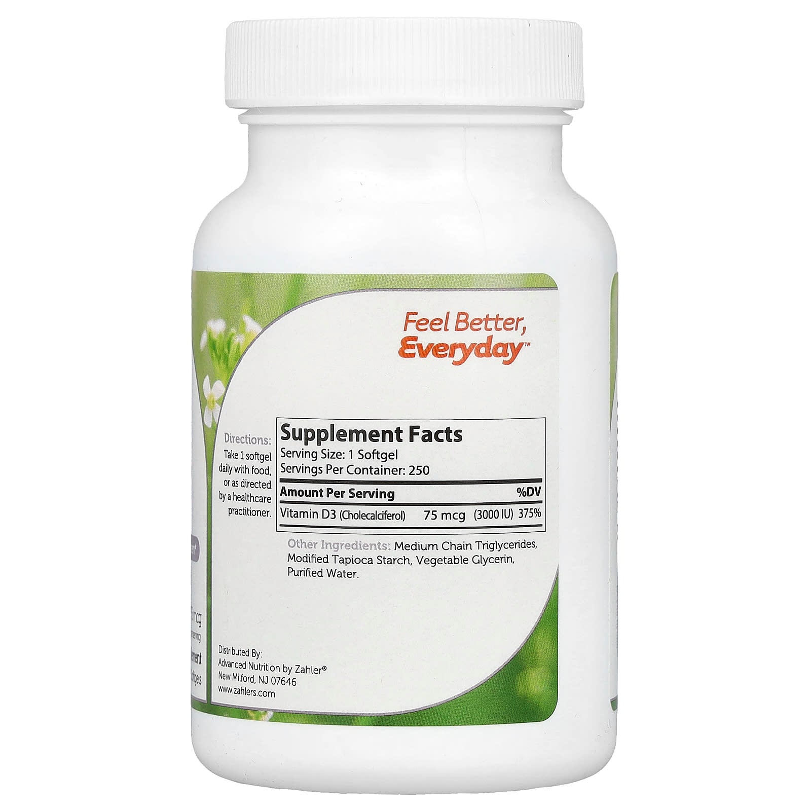 Zahler, Vitamin D3, Advanced D3 Formula, 75 mcg (3,000 IU) , 250 Softgels - Image 2