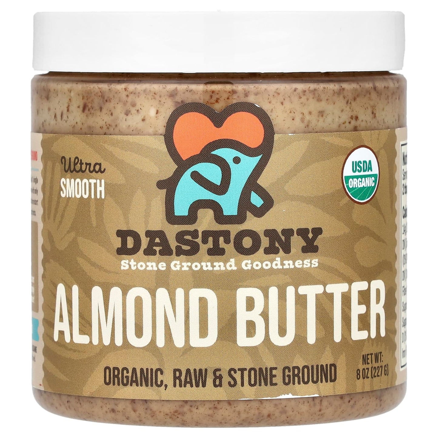 Dastony Organic Ultra Smooth Almond Butter 8 oz - USDA Certified - Image 1