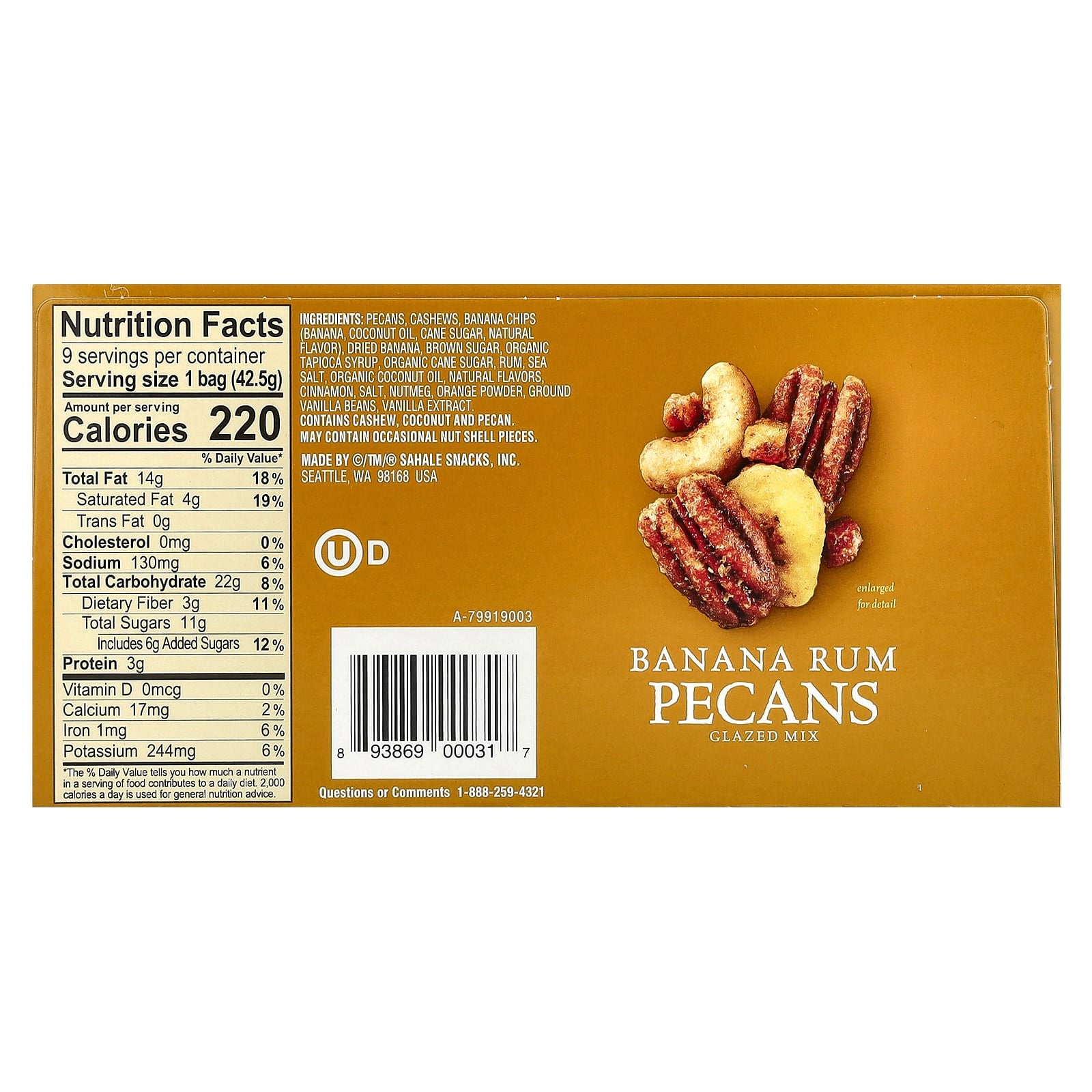 Sahale Snacks, Glazed Mix, Banana Rum Pecans, 9 Bags, 1.5 oz (42.5 g) Each - Image 2