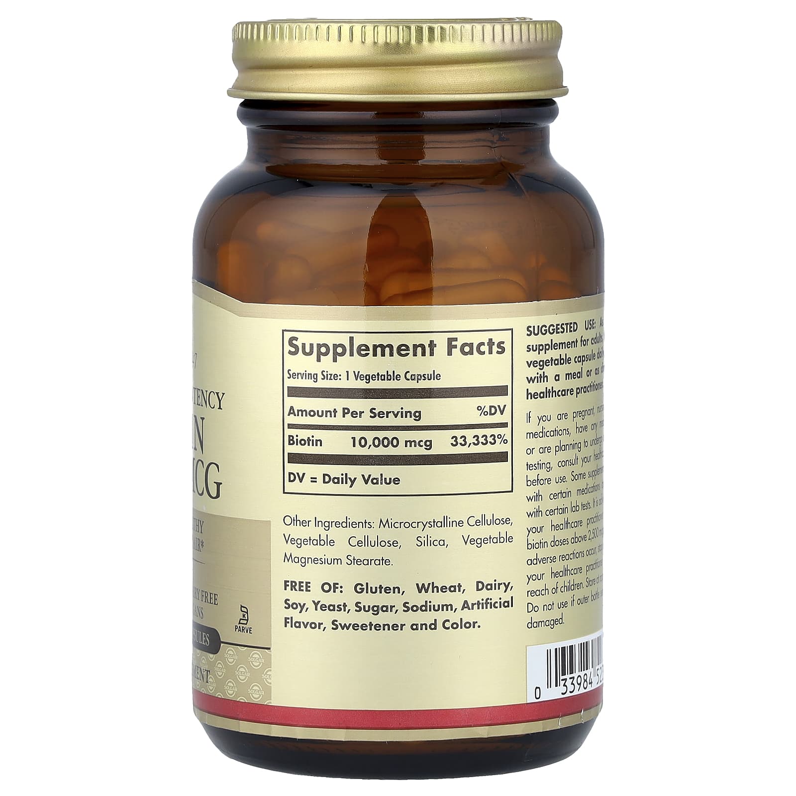 Solgar, Biotin, Super High Potency , 10,000 mcg, 120 Vegetable Capsules - Image 2