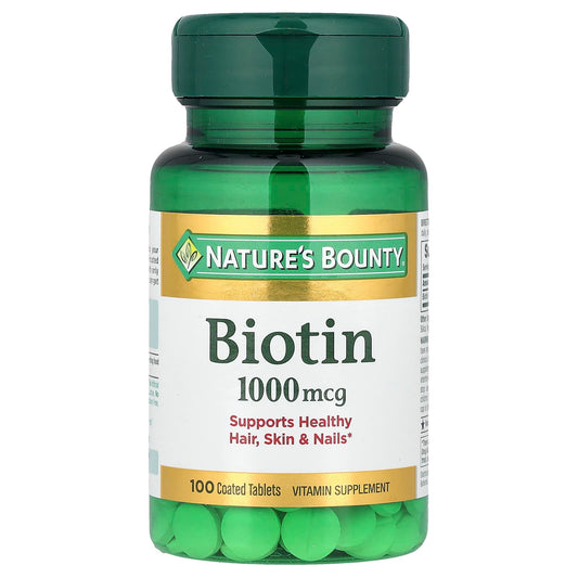 Nature's Bounty, Biotin, 1,000 mcg, 100 Coated Tablets - Image 1