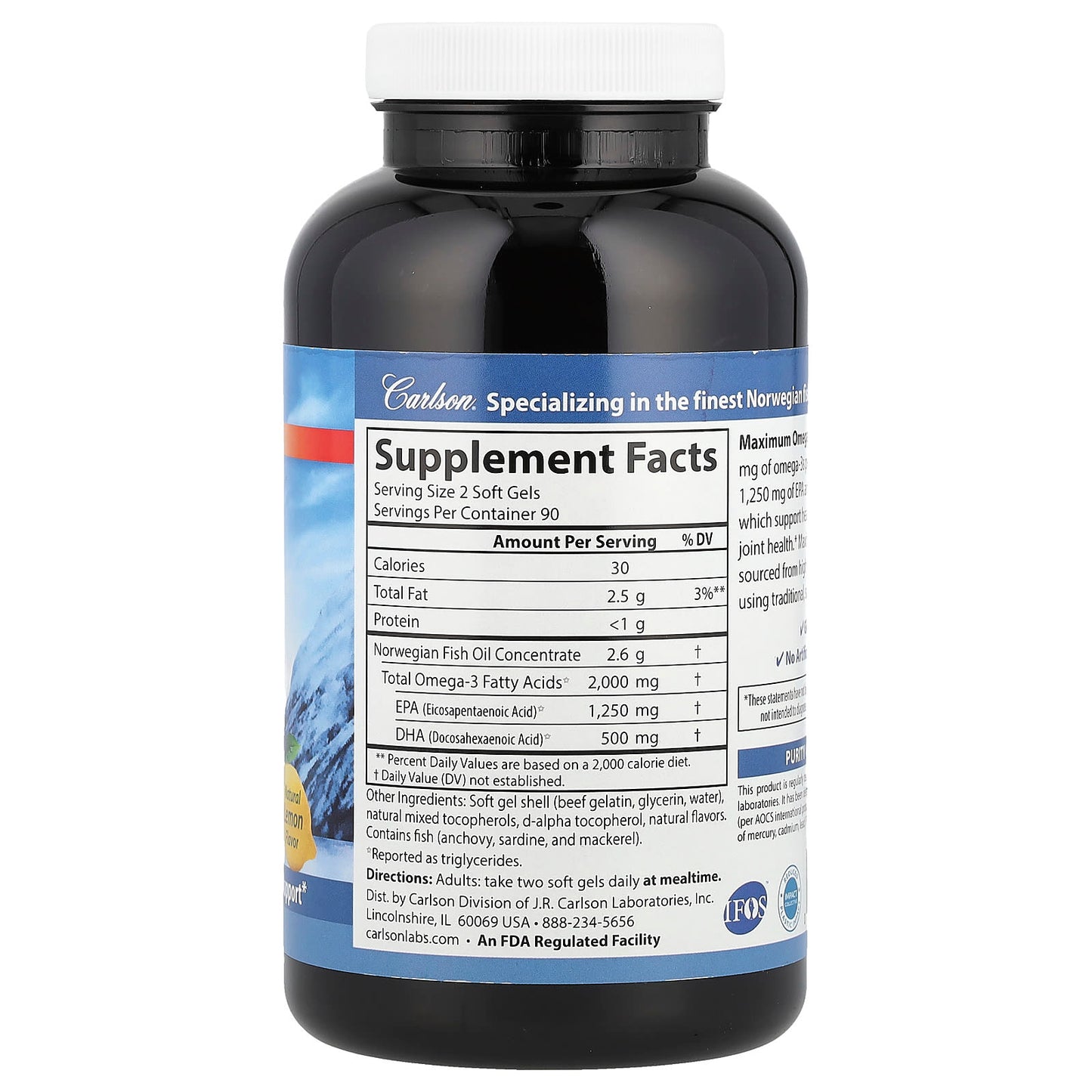Carlson Maximum Omega 2000, Natural Lemon, 180 Soft Gels for Heart Health - Image 2