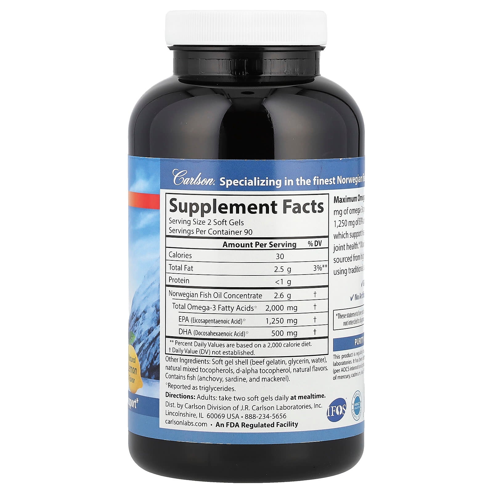 Carlson Maximum Omega 2000, Natural Lemon, 180 Soft Gels for Heart Health - Image 2