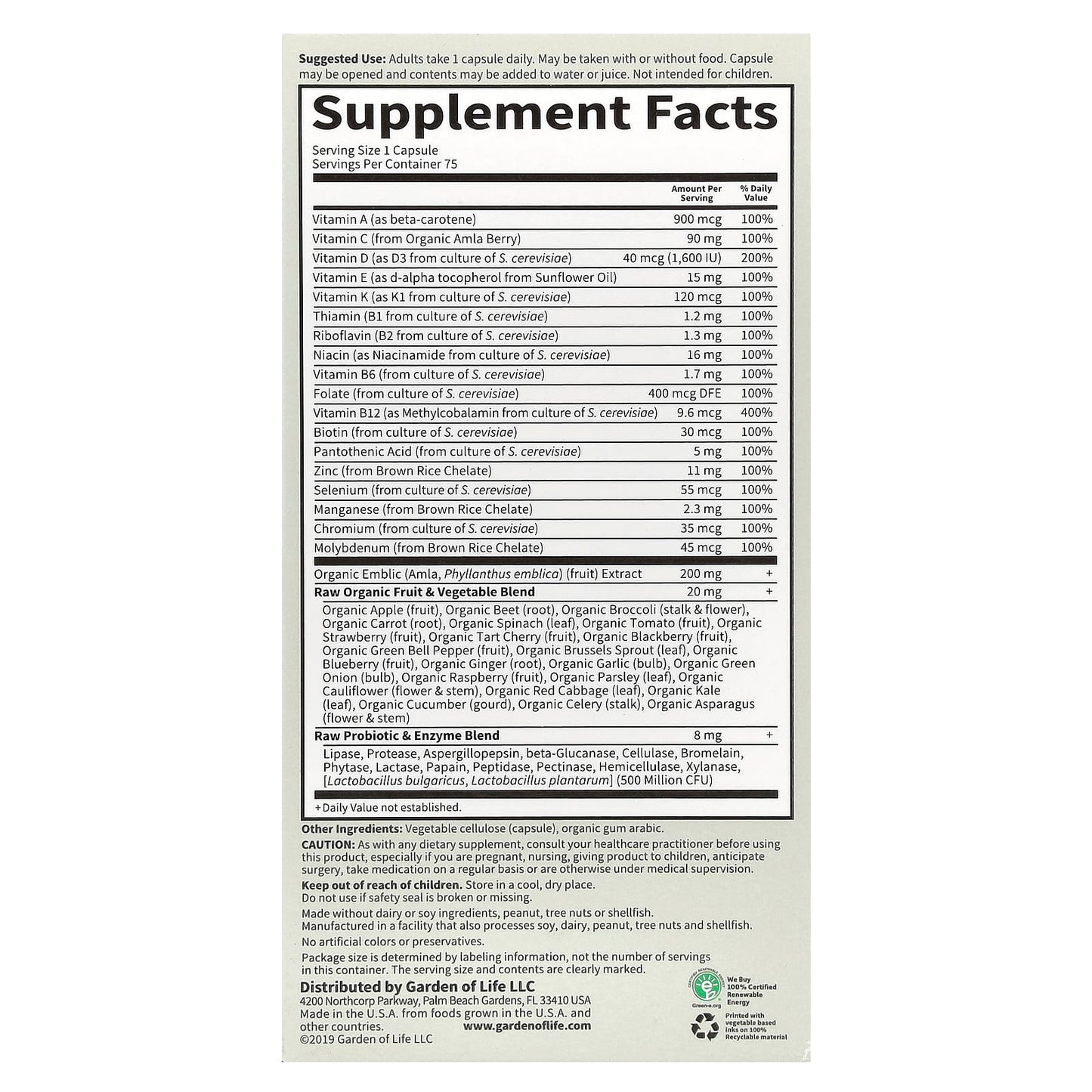 Whole Food Nutrition for Men: RAW One Daily Multivitamin by Garden of Life - Image 2