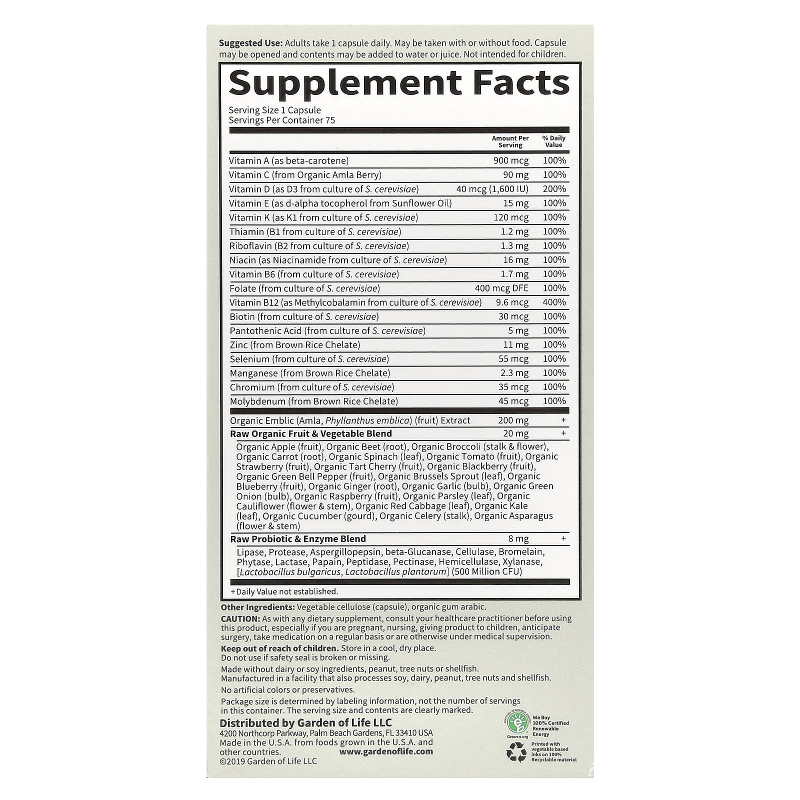 Whole Food Nutrition for Men: RAW One Daily Multivitamin by Garden of Life - Image 2
