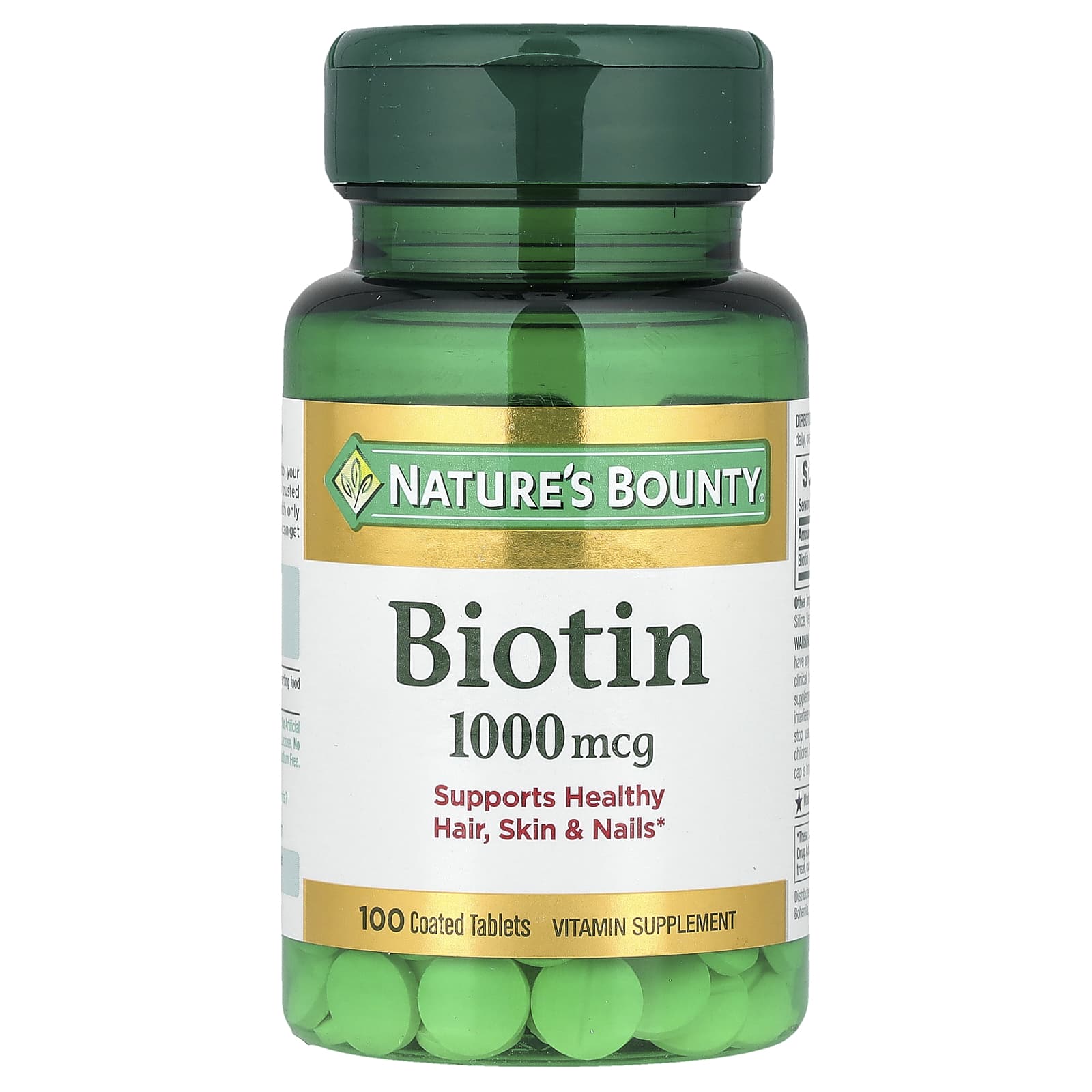 Nature's Bounty, Biotin, 1,000 mcg, 100 Coated Tablets - Image 1