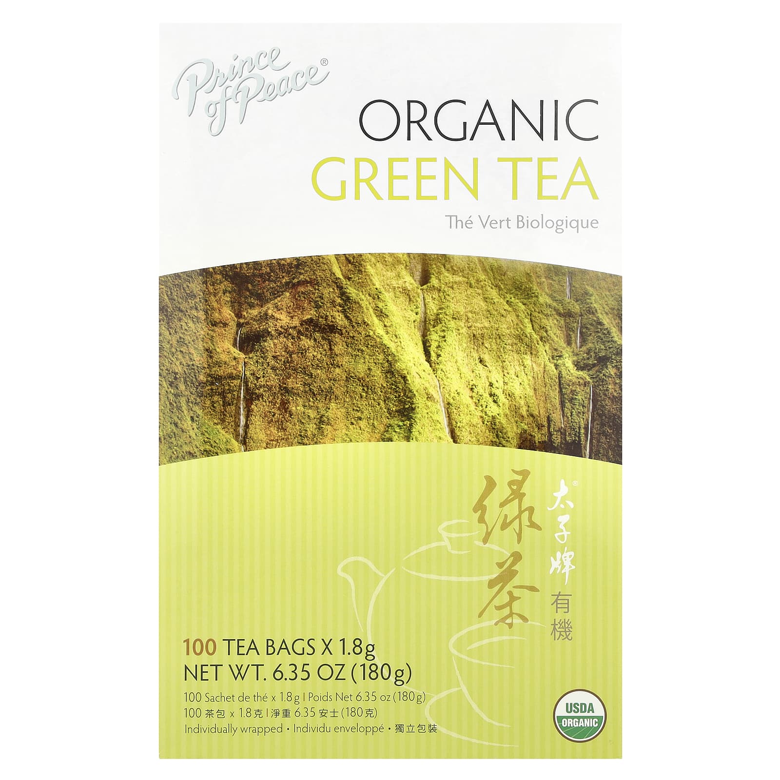 Prince of Peace, Organic Green Tea, 100 Tea Bags, 6.35 oz (180 g) - Image 1
