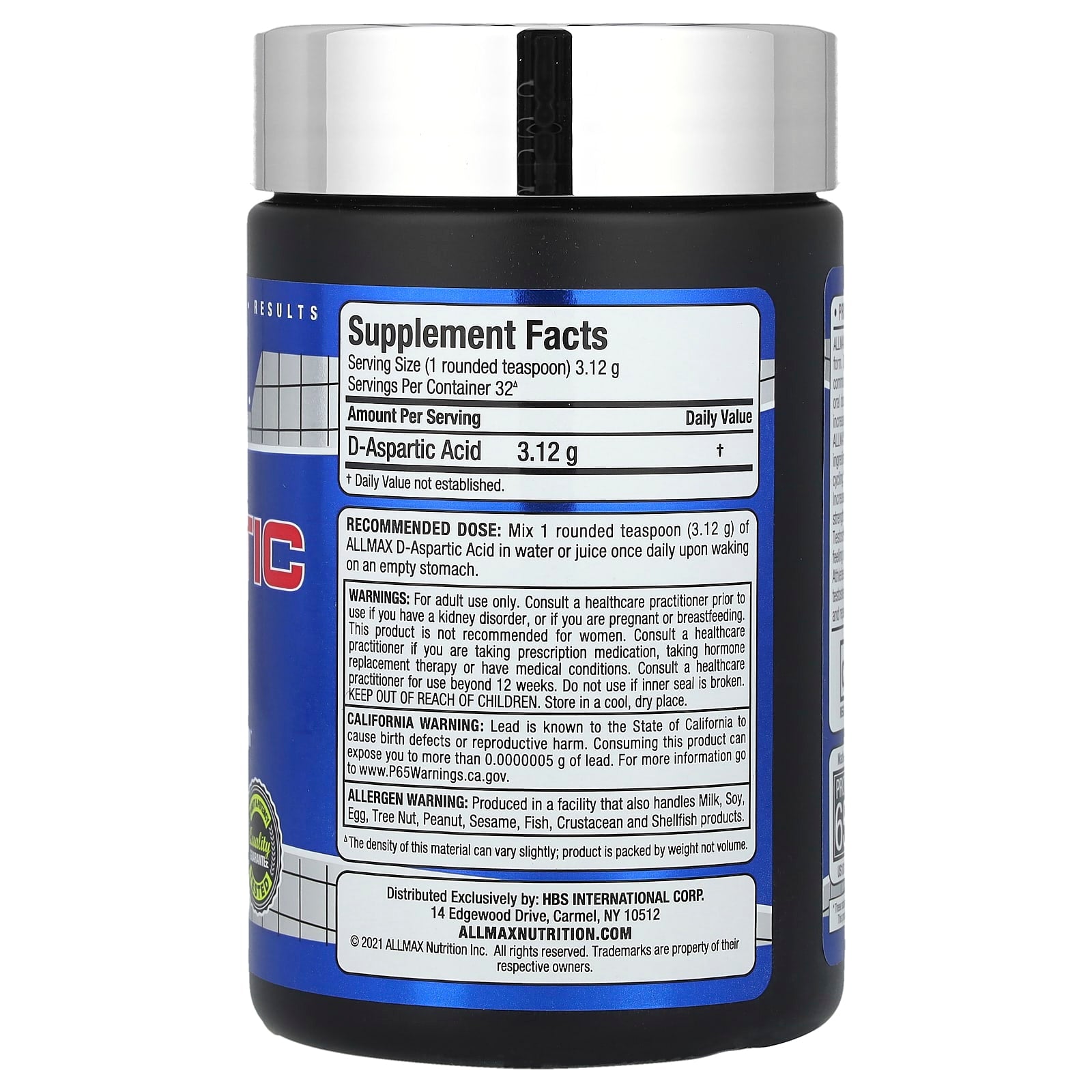 ALLMAX, D-Aspartic Acid, 3.53 oz (100 g)