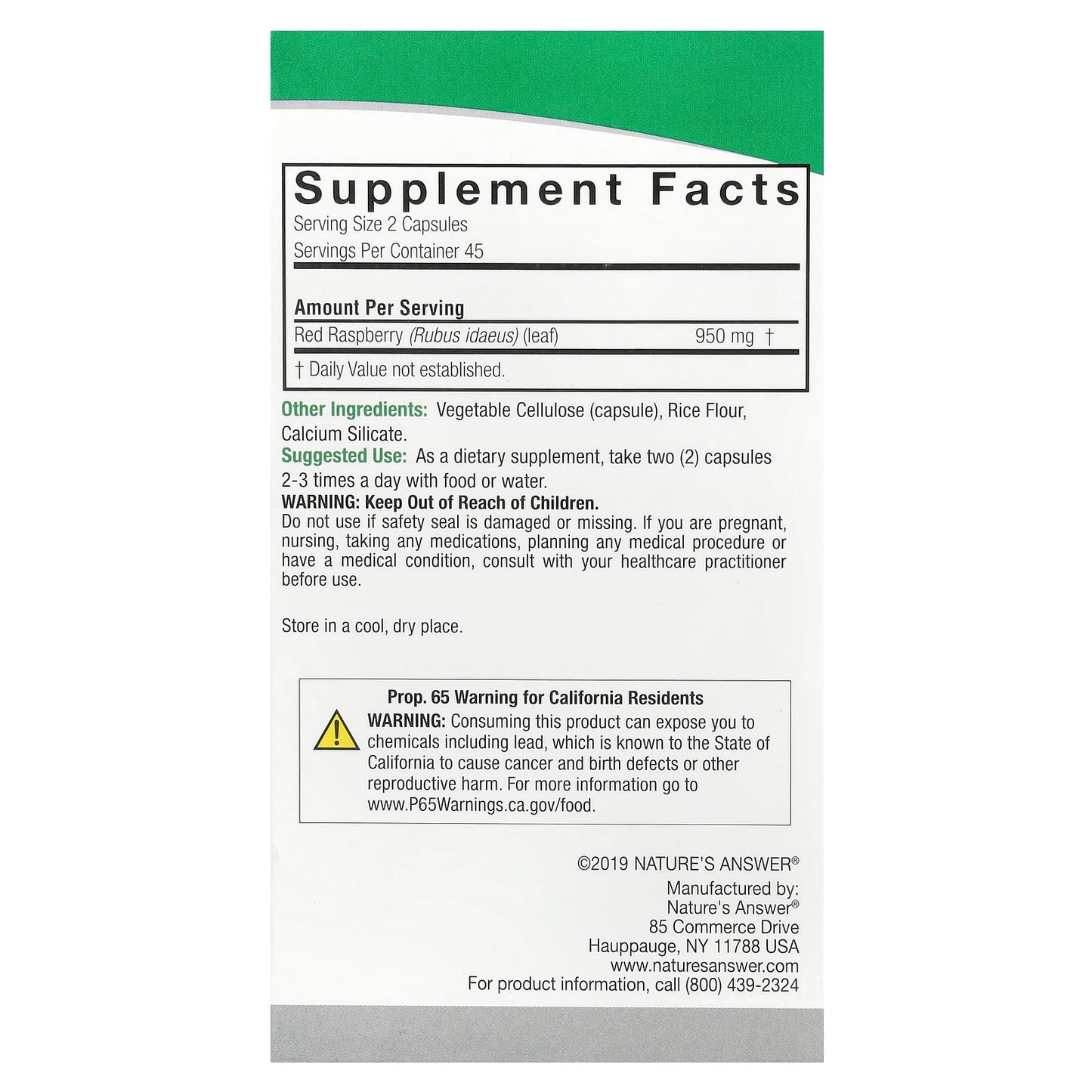 Nature's Answer, Red Raspberry, 950 mg, 90 Vegetarian Capsules (475 mg Per Capsule) - Image 2