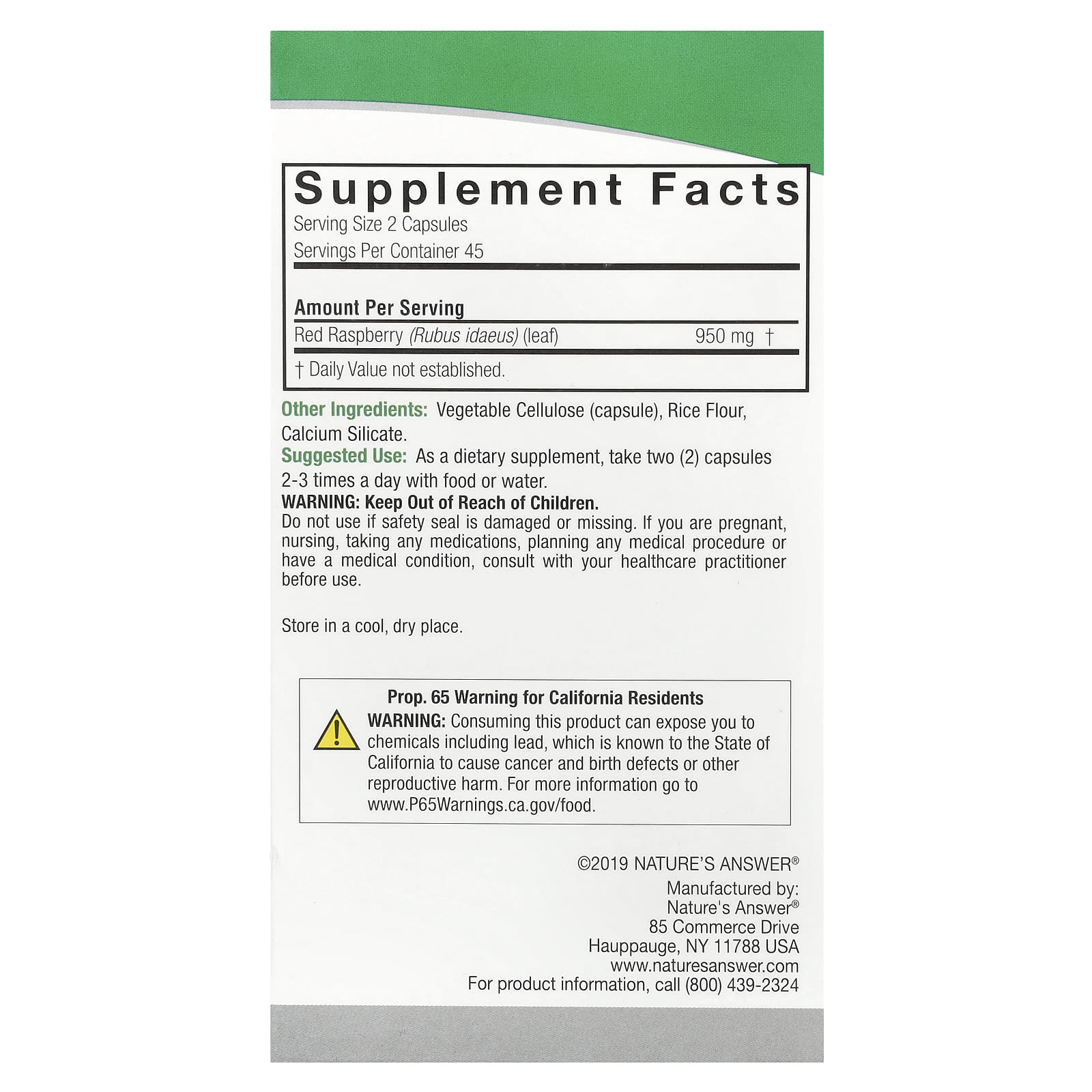 Nature's Answer, Red Raspberry, 950 mg, 90 Vegetarian Capsules (475 mg Per Capsule) - Image 2