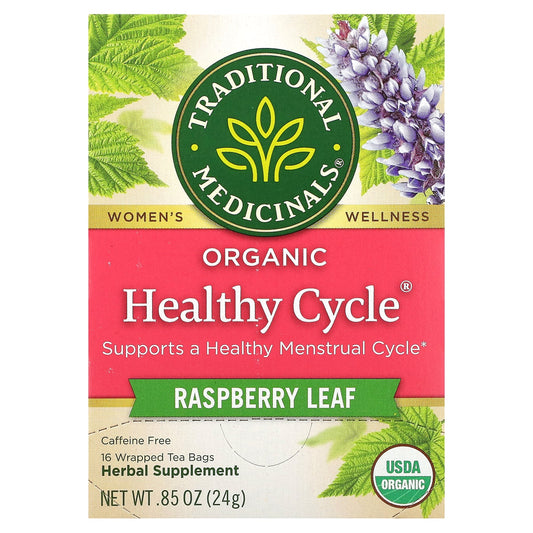 Traditional Medicinals, Organic Healthy Cycle, Raspberry Leaf, Caffeine Free, 16 Wrapped Tea Bags, 0.85 oz (24 g) - Image 1
