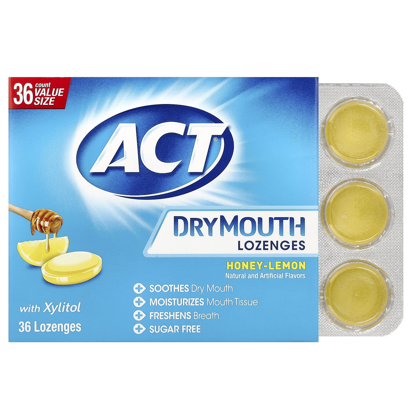 Soothe Dry Mouth with Act Lozenges - Honey-Lemon, 36 Count - Image 1
