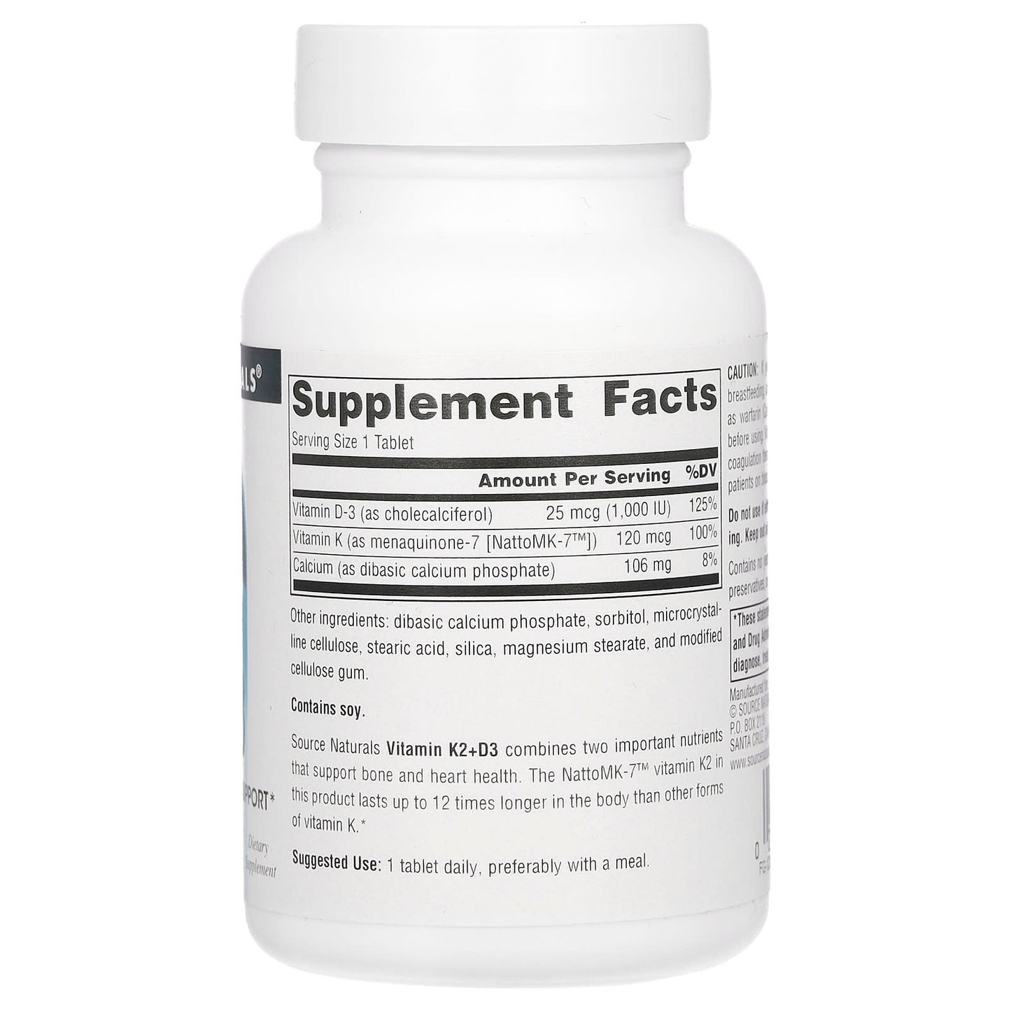 Source Naturals, Vitamin K2 + D3, 60 Tablets - Image 2