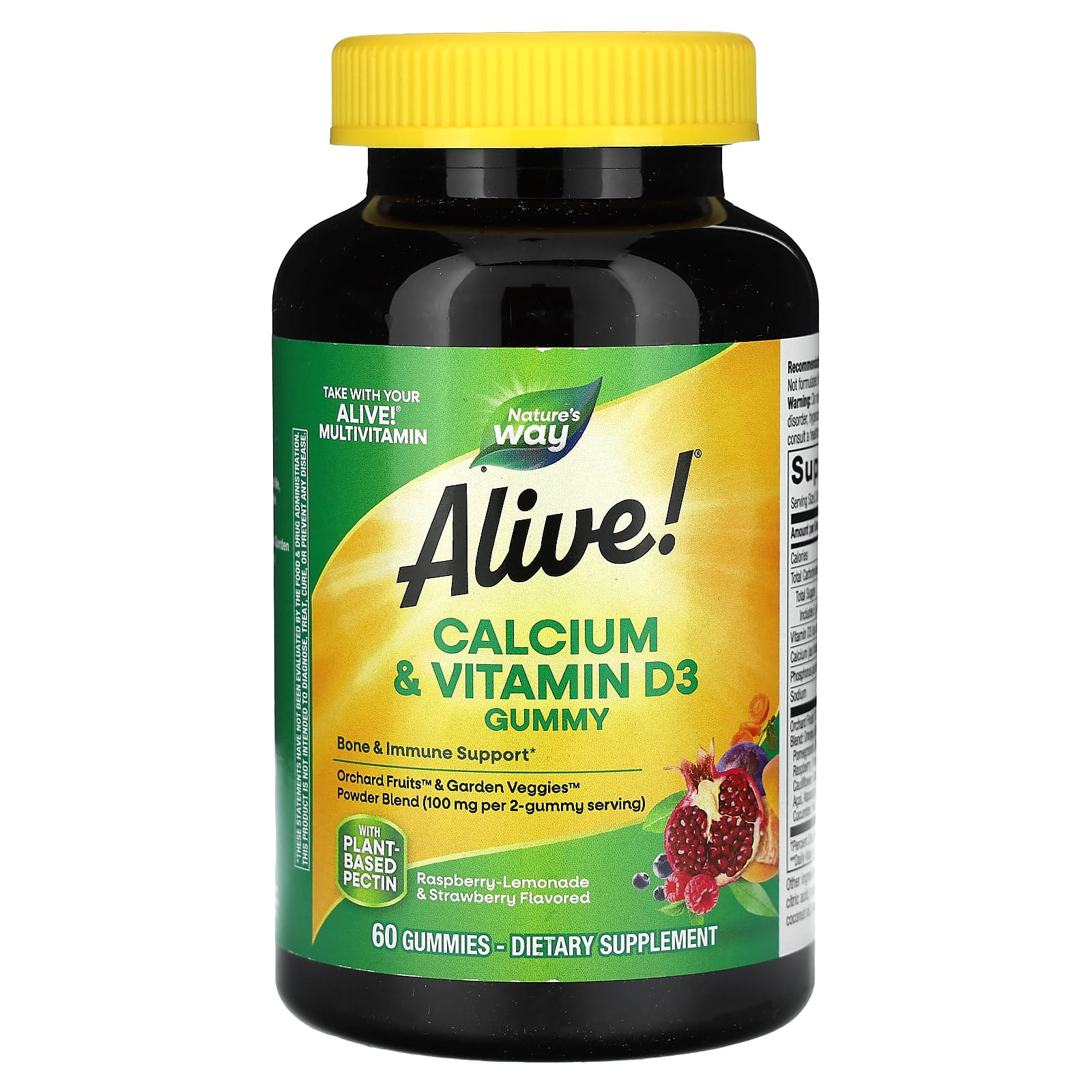 Nature's Way, Alive! Calcium & Vitamin D3 Gummy, Raspberry-Lemonade & Strawberry, 60 Gummies - Image 1