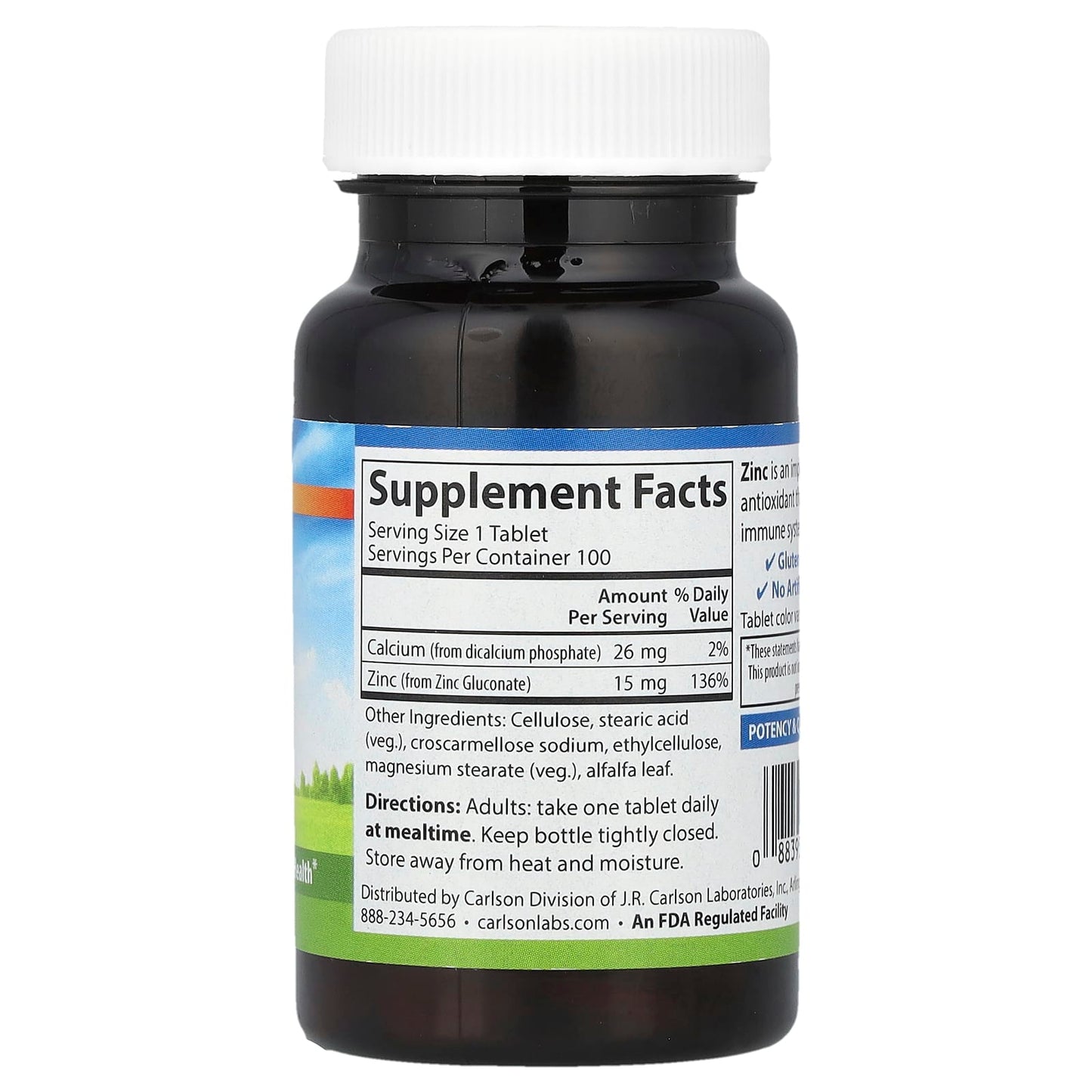Carlson Zinc 15mg Immune Support & Skin Health Supplements - 100 Tablets - Image 2