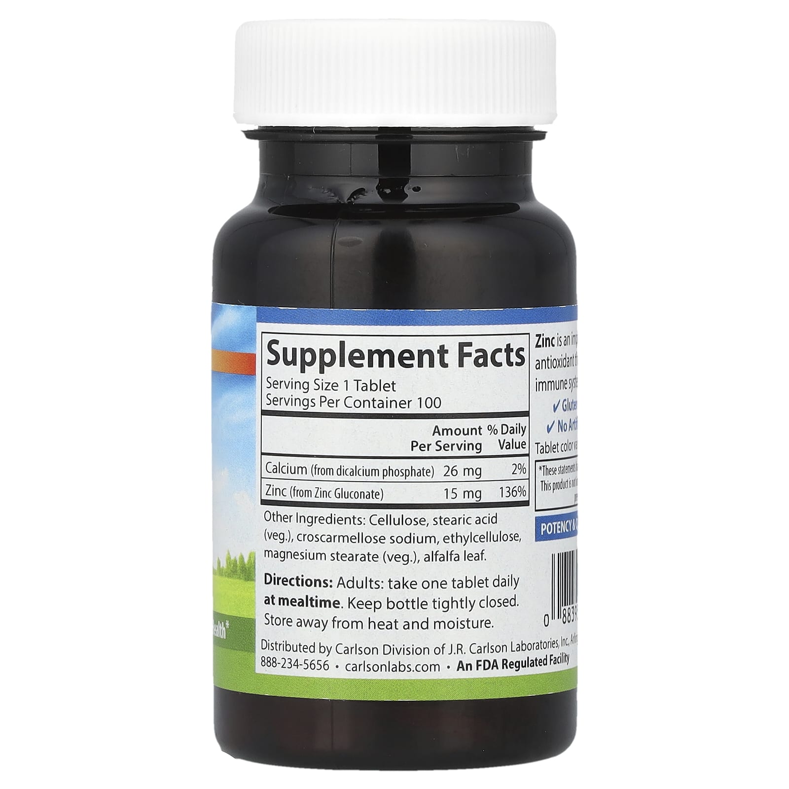 Carlson Zinc 15mg Immune Support & Skin Health Supplements - 100 Tablets - Image 2