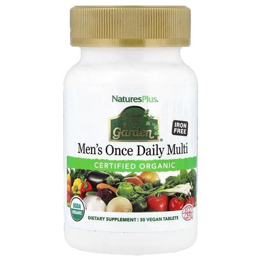 NaturesPlus, Source of Life Garden®, Organic Men's Once Daily Multi, Iron Free, 30 Vegan Tablets - Image 1