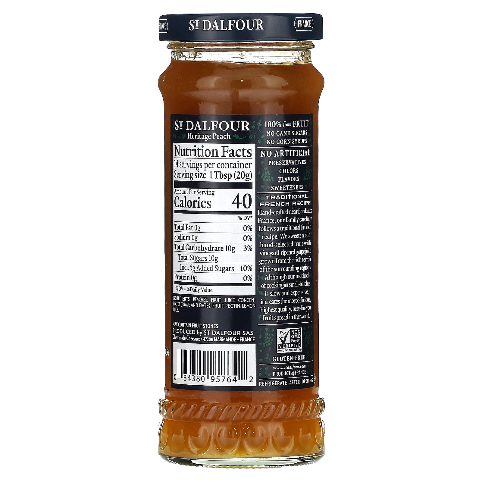 St. Dalfour, Heritage Peach Fruit Spread, 10 oz (284 g) - Image 2