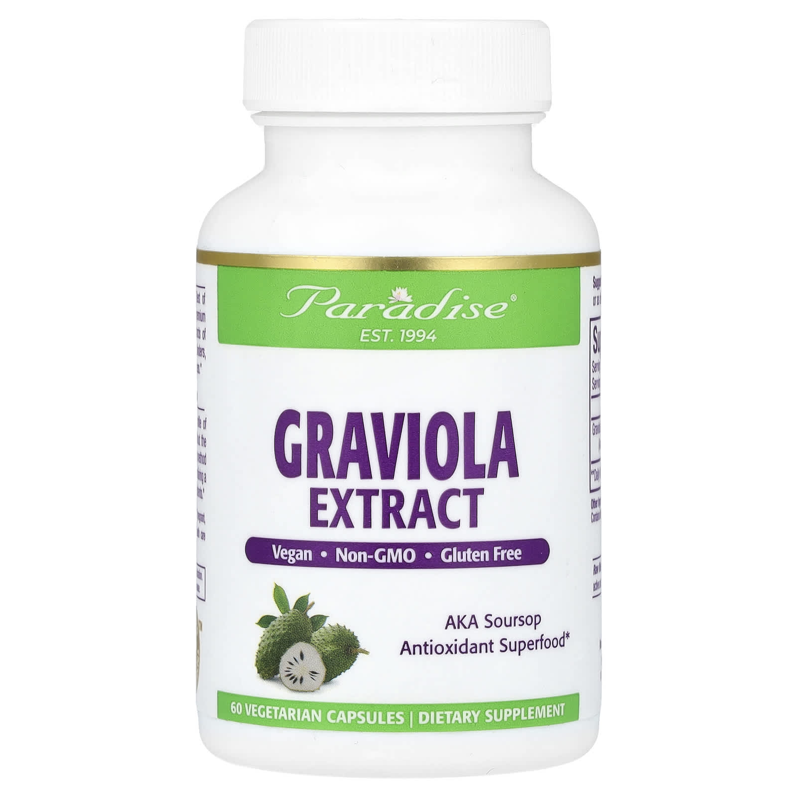 Paradise Herbs, Graviola Extract, 250 mg, 60 Vegetarian Capsules - Image 1